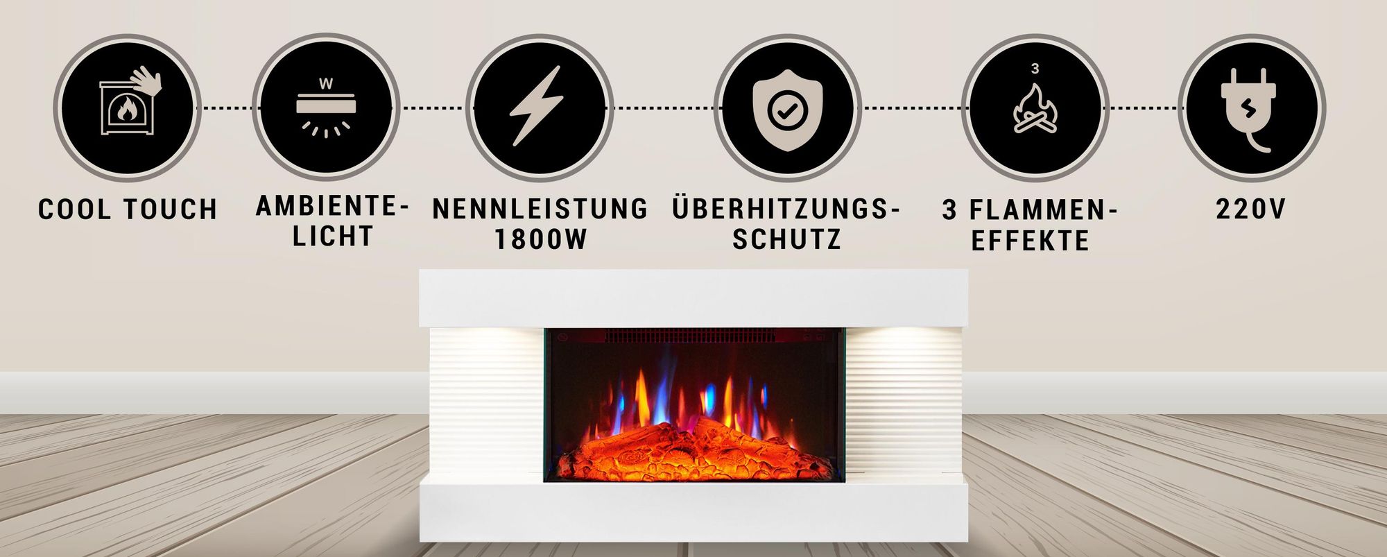 Elektrokamin BALDERIA Ida – Wandkamin - Weiss