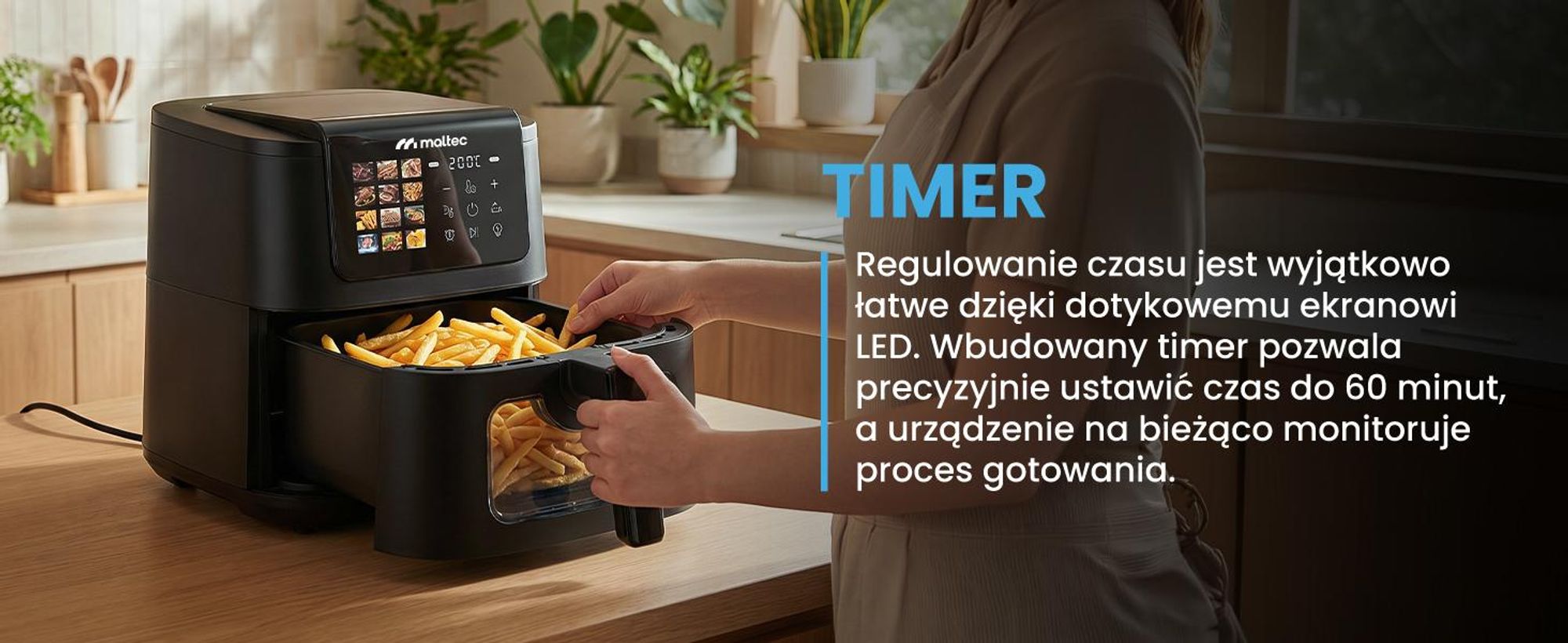 Frytkownica Beztłuszczowa Duża Okienko Frytownica Tacki AirFryer2000W-8LB