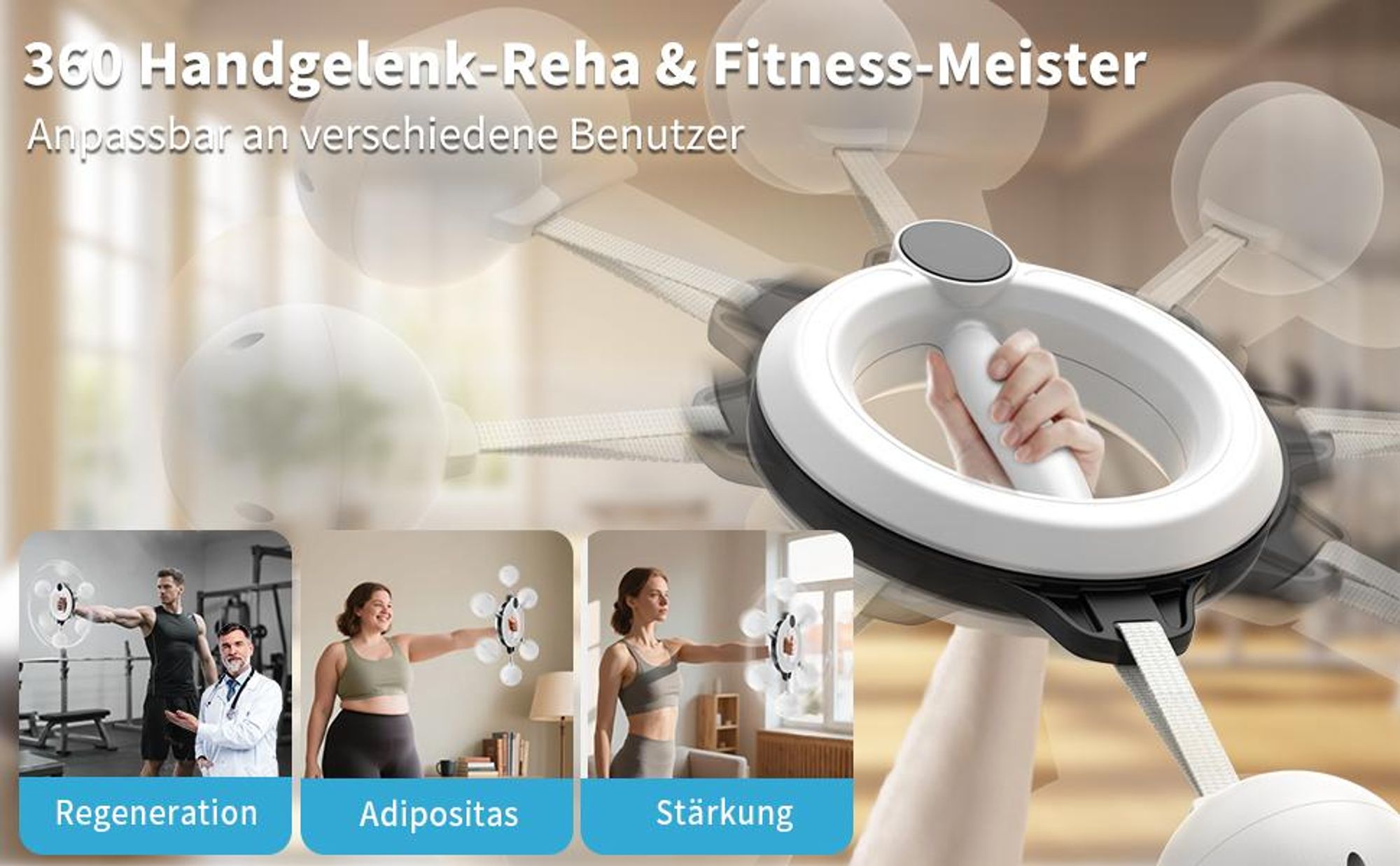Armtrainer, Unterarmtrainer, Handgelenktrainer, mit 360° Rotation, Handkurbel Brusttrainer, für das Training der Schultern und der Armmuskulatur