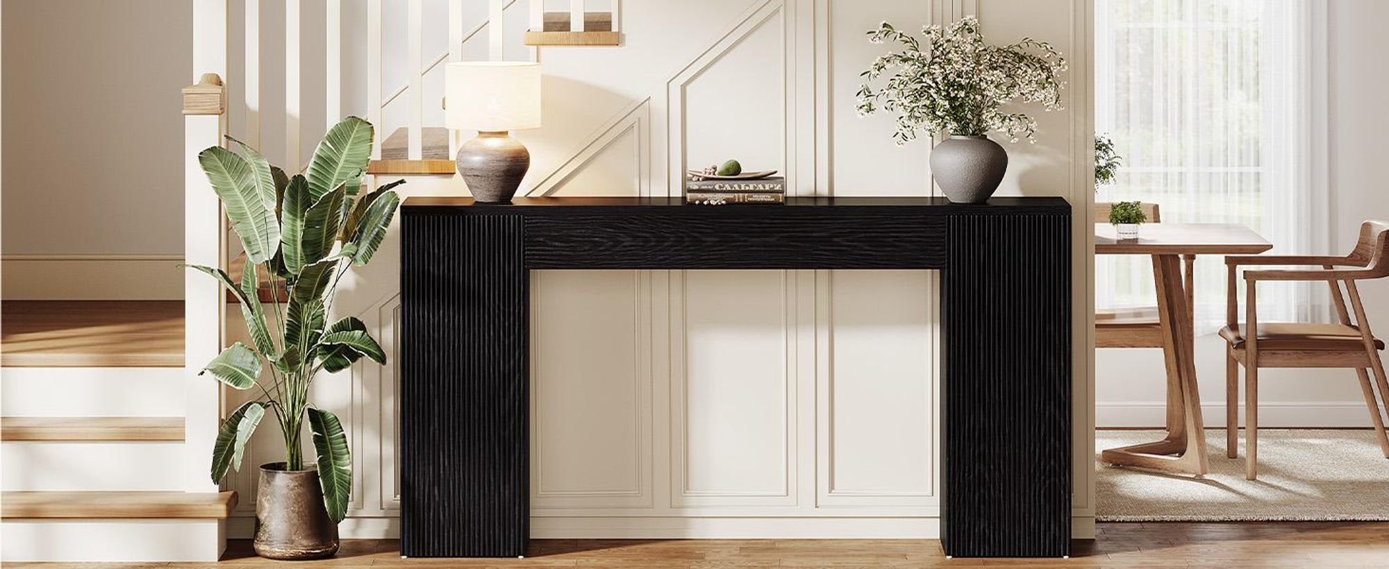 Konsolentisch 160 cm Beistelltisch mit geriffelter Eingangstisch,  Sofatisch hinter dem Sofa, Holztisch, Flurtisch für Wohnzimmer und Foyer