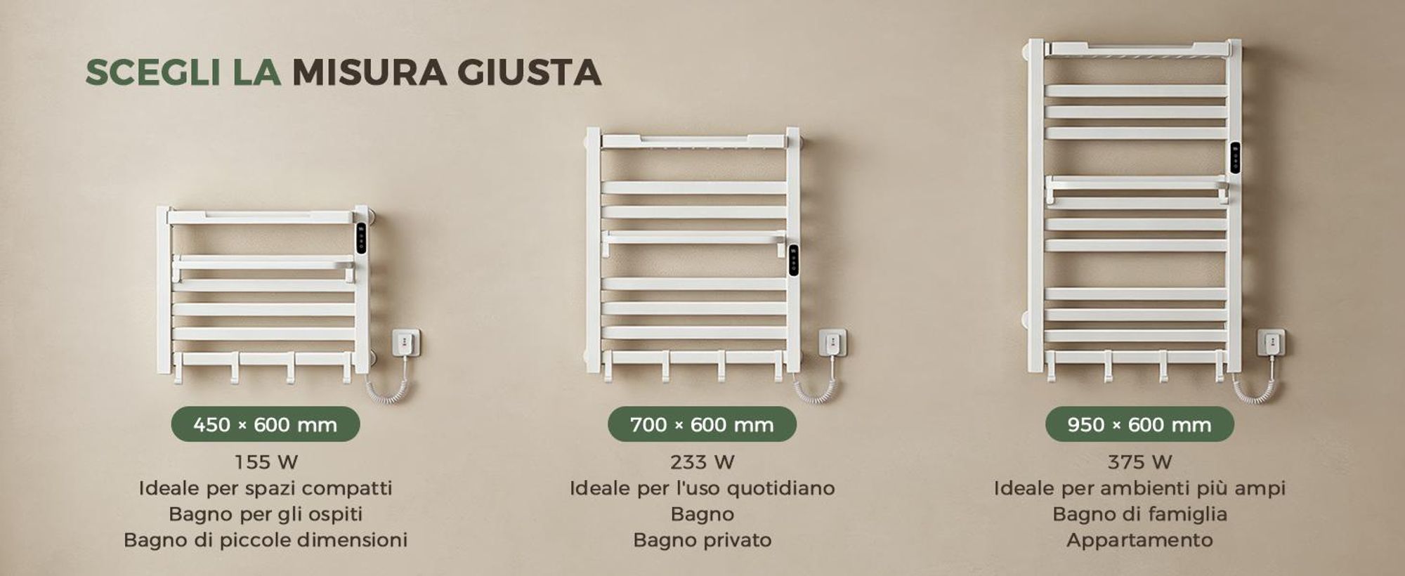 S'AFIELINA Scaldasalviette elettrico bagno con ripiano 700 × 600 mm 233 W Blanco,Termoarredo elettrico bagno WiFi con app