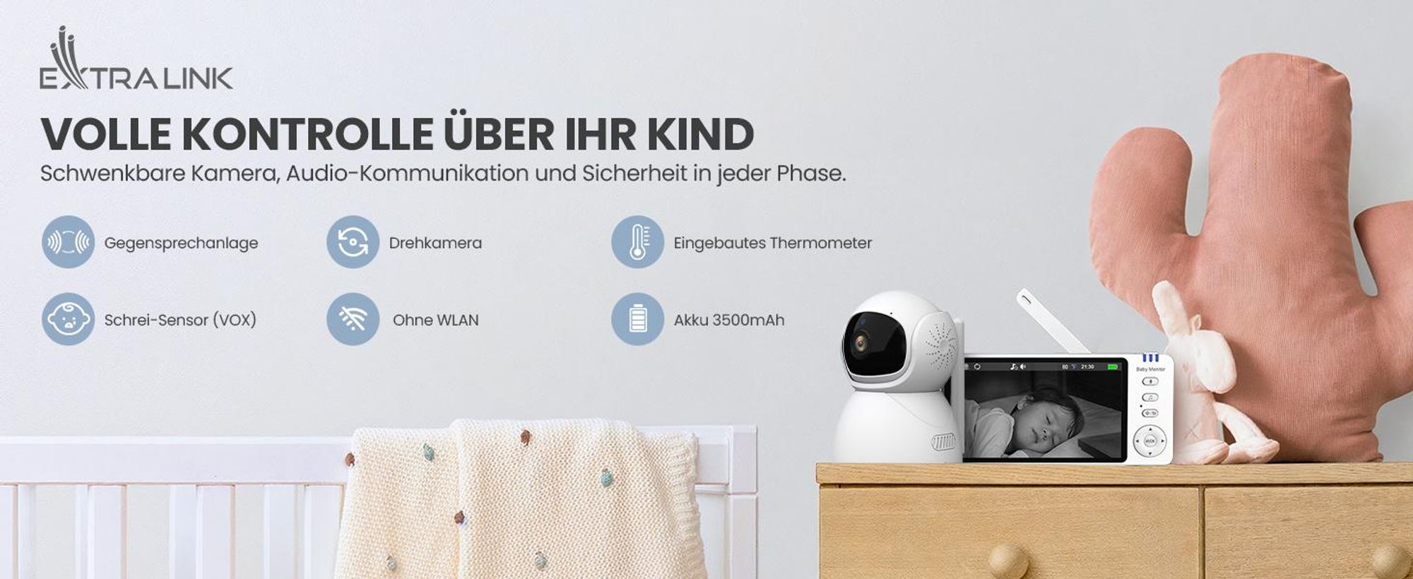 Extralink Reya Babyphone MO570 mit 5-Zoll-Monitor, VOX, 2,4 GHz