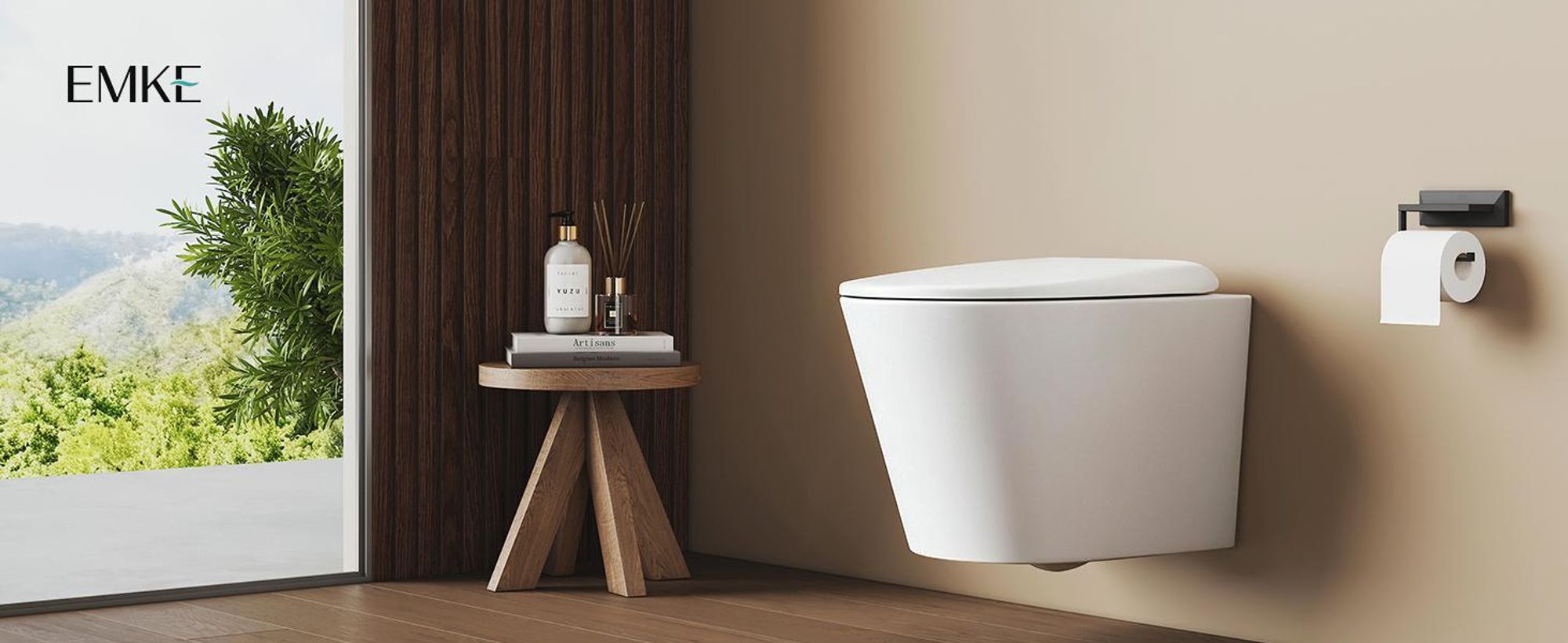 EMKE Hänge-WC Keramik Doppel-Loch-Gegenspülung Wassersparend Wandmontage Toilette mit Direktspülung Soft-Close Deckel geräuscharm Glänzendweiß