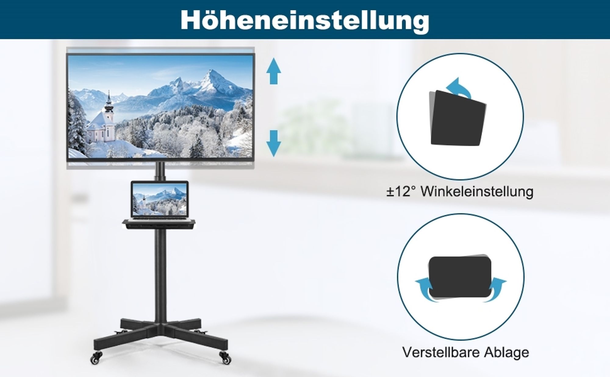höhenverstellbarer und schwenkbarer TV-Bodenständer
