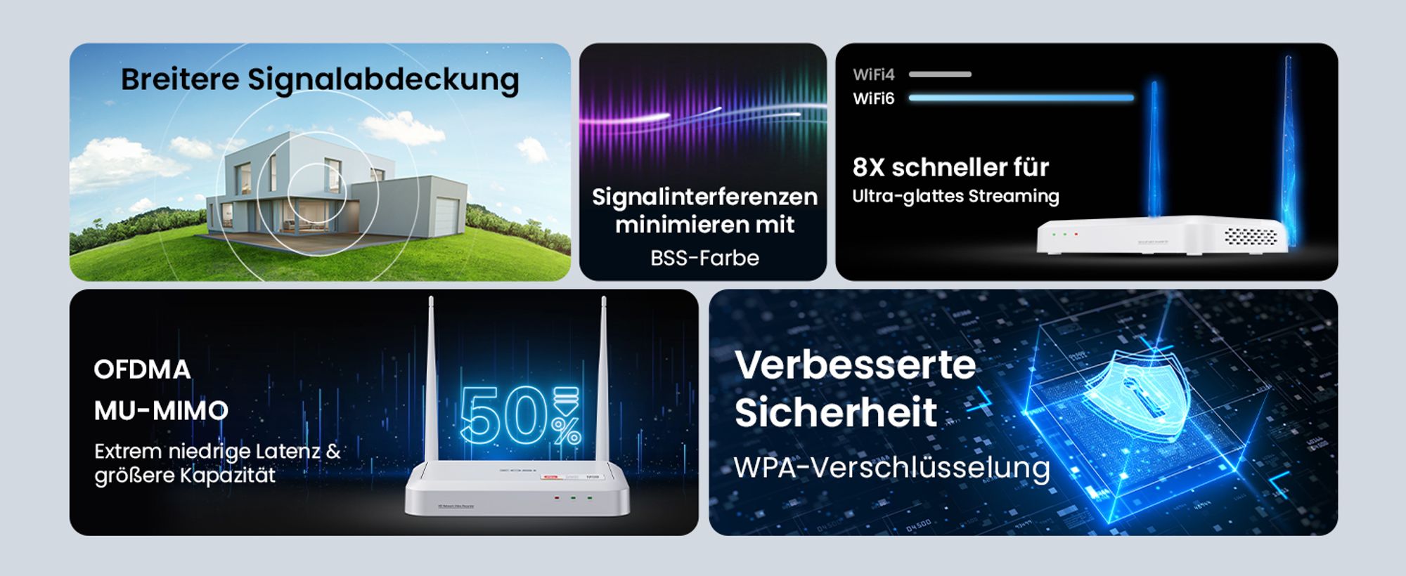 ZOSI 2K 3MP WiFi 6 Überwachungskamera Set Aussen, 8CH NVR mit 4 WLAN IP Kameras, 64GB SD-Karte, 2-Wege-Audio, Personen- und Fahrzeugerkennung für Haus