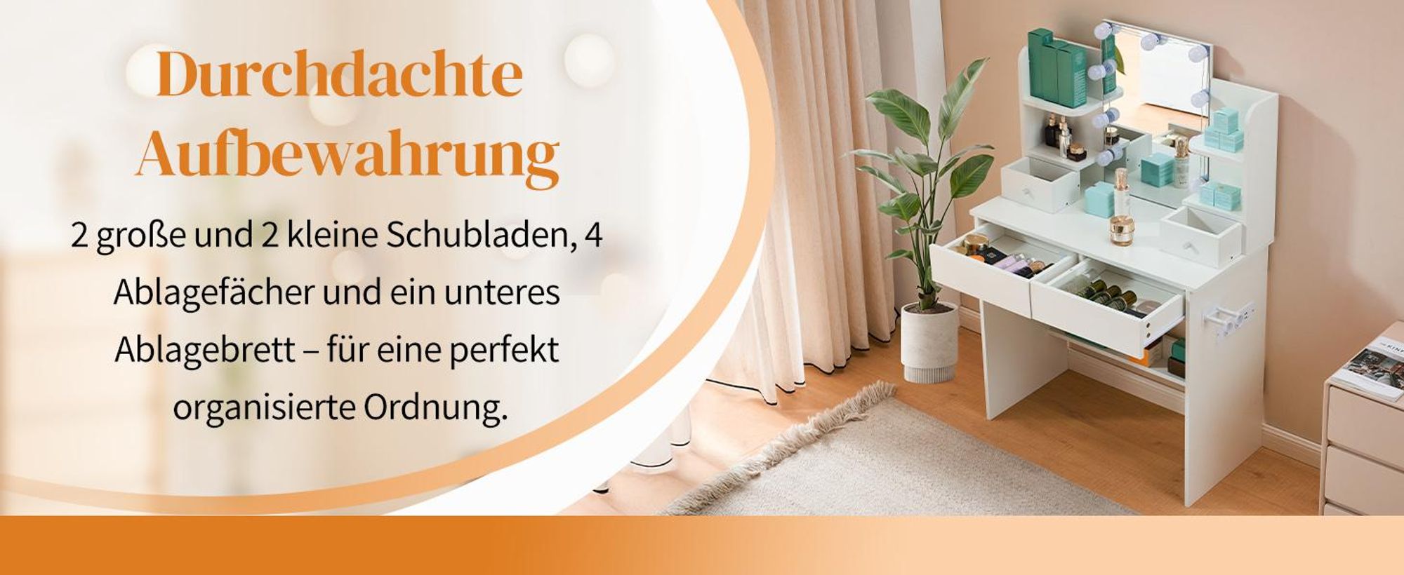 FCH Schminktisch mit 3-LED Einstellbare Helligkeit, Steckdosenleiste, 4 Schubladen & Ablagefächern, 85cm x 40cm x130cm, Weiß