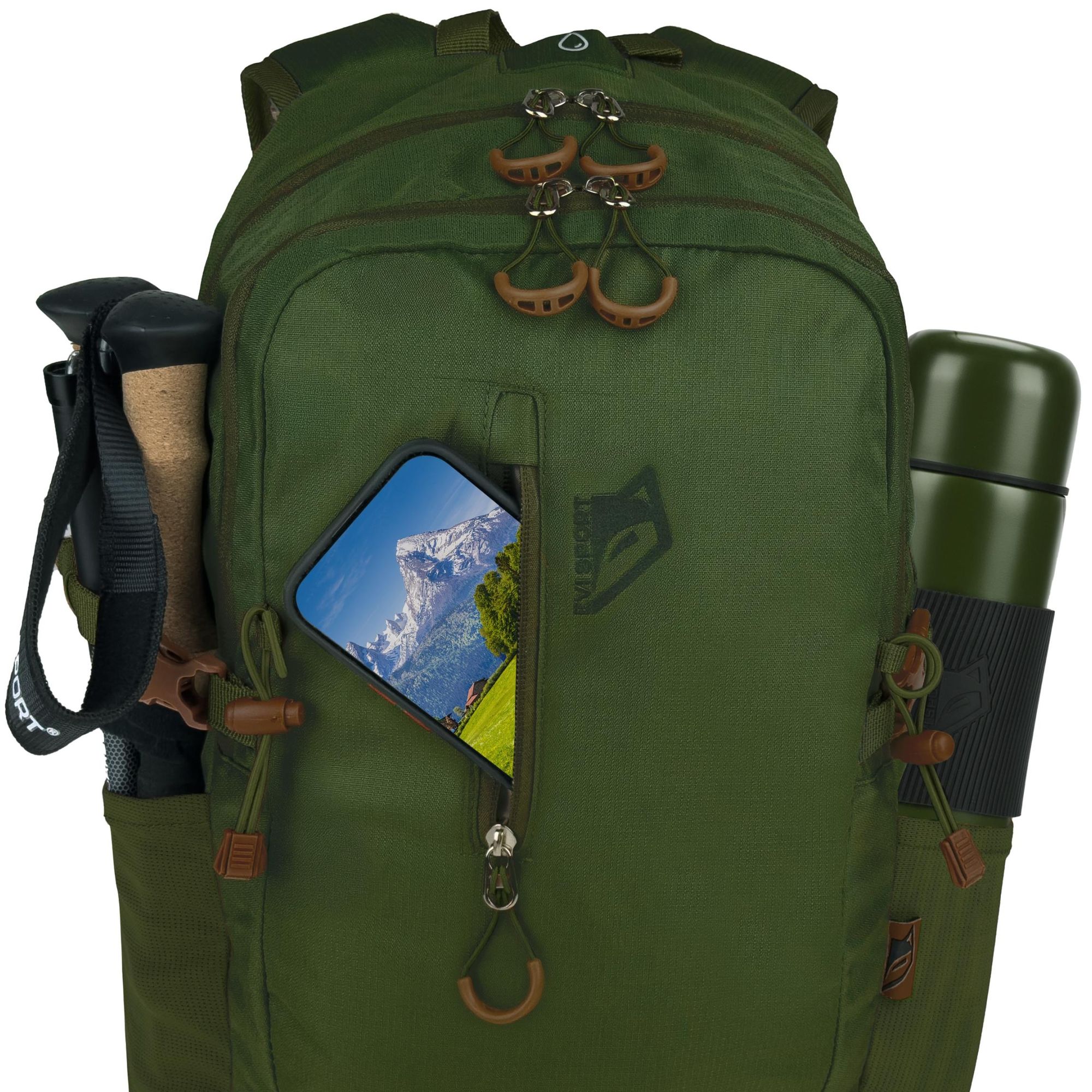 Wanderrucksack 25L Trekkingrucksack Herren & Damen, Titan-Core™ Nylon Outdoor Rucksack mit Regenschutz & Laptopfach, EVI SPORT Trailpack Army Green