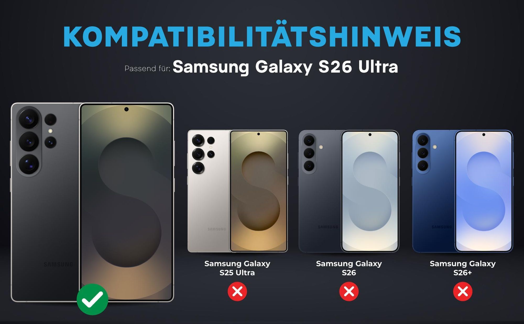 Kompatibilitätshinweise Kameraglas für Samsung Galaxy S26 Ultra