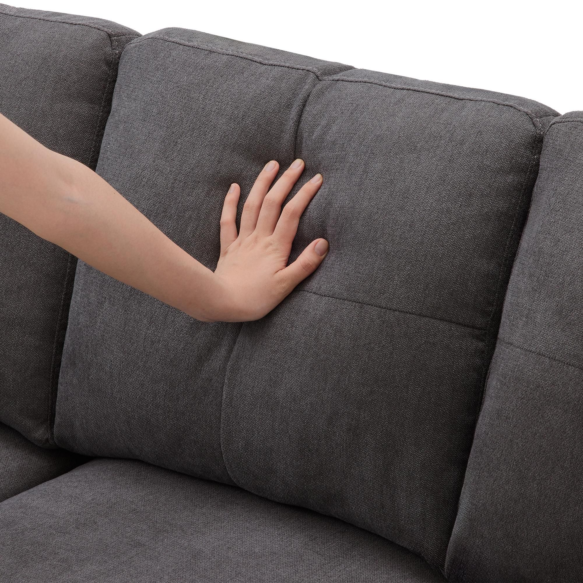 Merax Ecksofa, L-Form Sofa mit Bettkasten, Getränkehalter, 2 Kissen geliefert, Wohnzimmersofa, Couch, Couchgarnitur, Leinen, Dunkelgrau