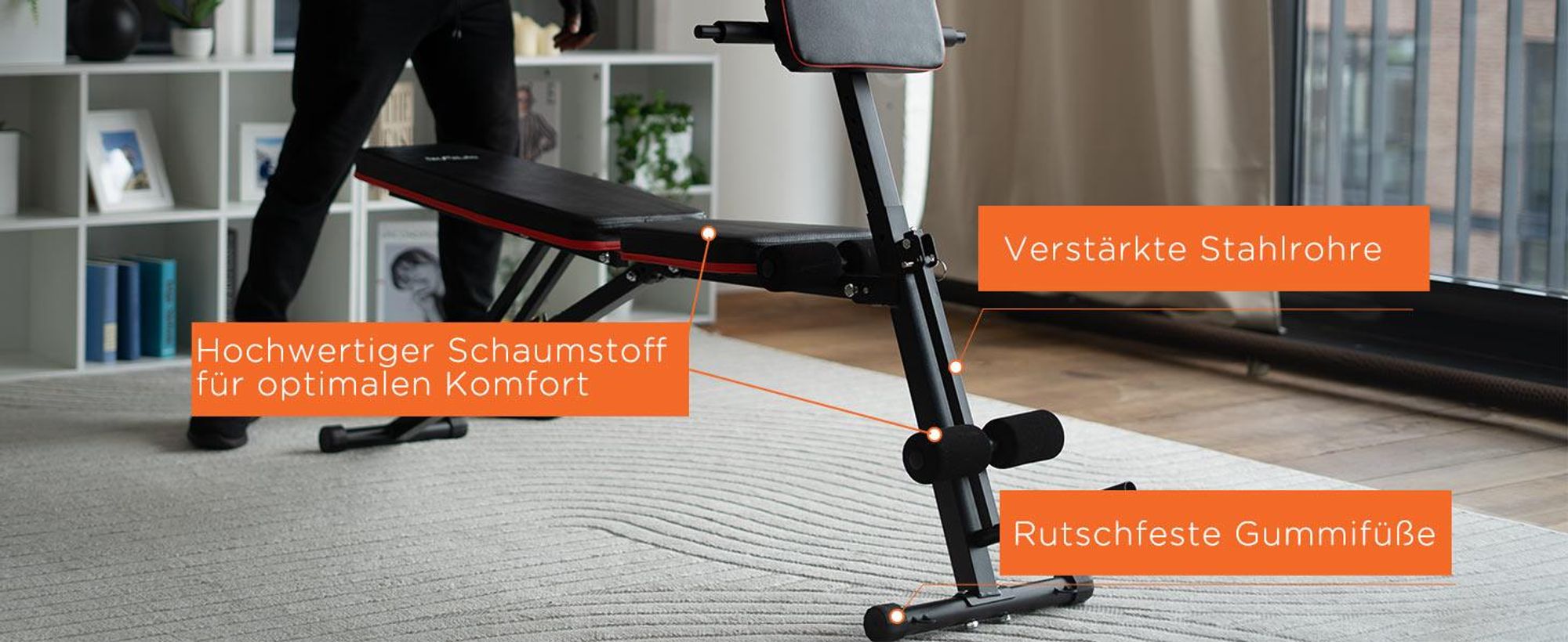 DH FitLife Hantelbank klappbar mit Curlbank & Beinstrecker | Weight Bench for Home Workout | Trainingsbank multifunktional | Fitness Bank | Schrägbank