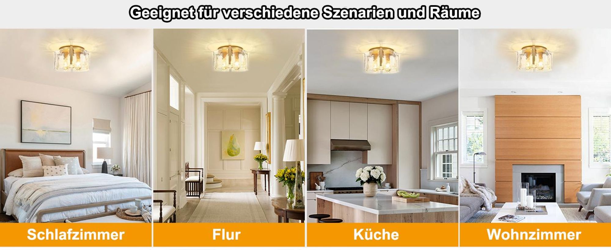 Deckenleuchte Moderne Golden Deckenlampe mit Glasschirm E27 3-Flammige Kronleuchter für Wohnzimmer, Flur, Esszimmer