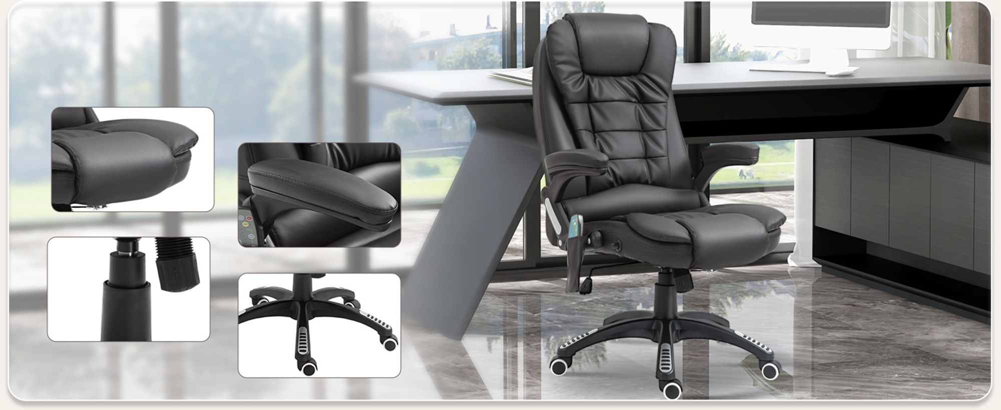 HOMCOM Massagesessel Bürosessel Bürostuhl Chefsessel Gamingsessel 6 Punkt Vibrations Massage mit Wärmefunktion Kunstleder Ledersessel drehbar (Braun)