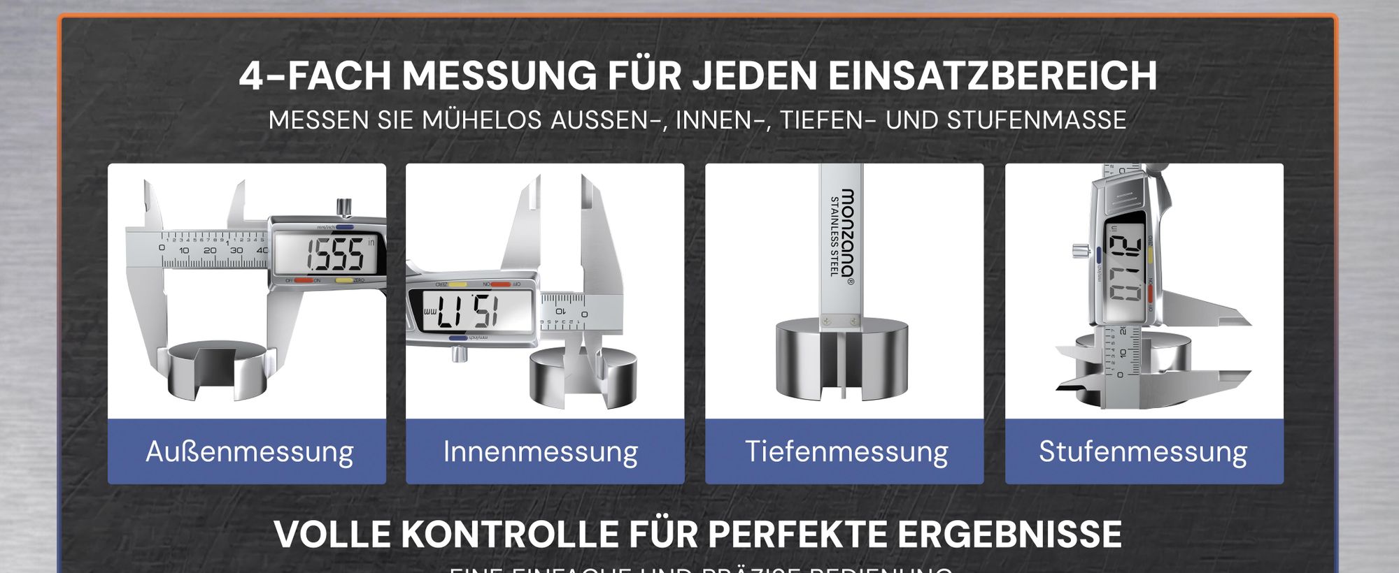 MONZANA® Messschieber Digital Edelstahl 150mm LCD Display Aufbewahrungsbox Ersatzbatterie Schieblehre Messlehre