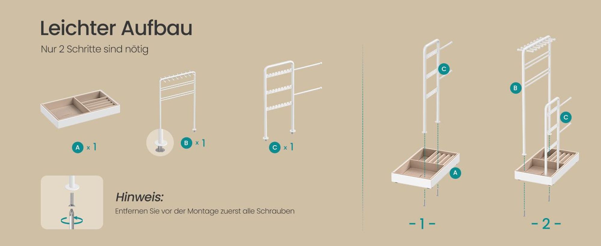 SONGMICS Schmuckständer Schmuckhalter, Metallrahmen, Schmucktablett Samt, Schmuckaufbewahrung