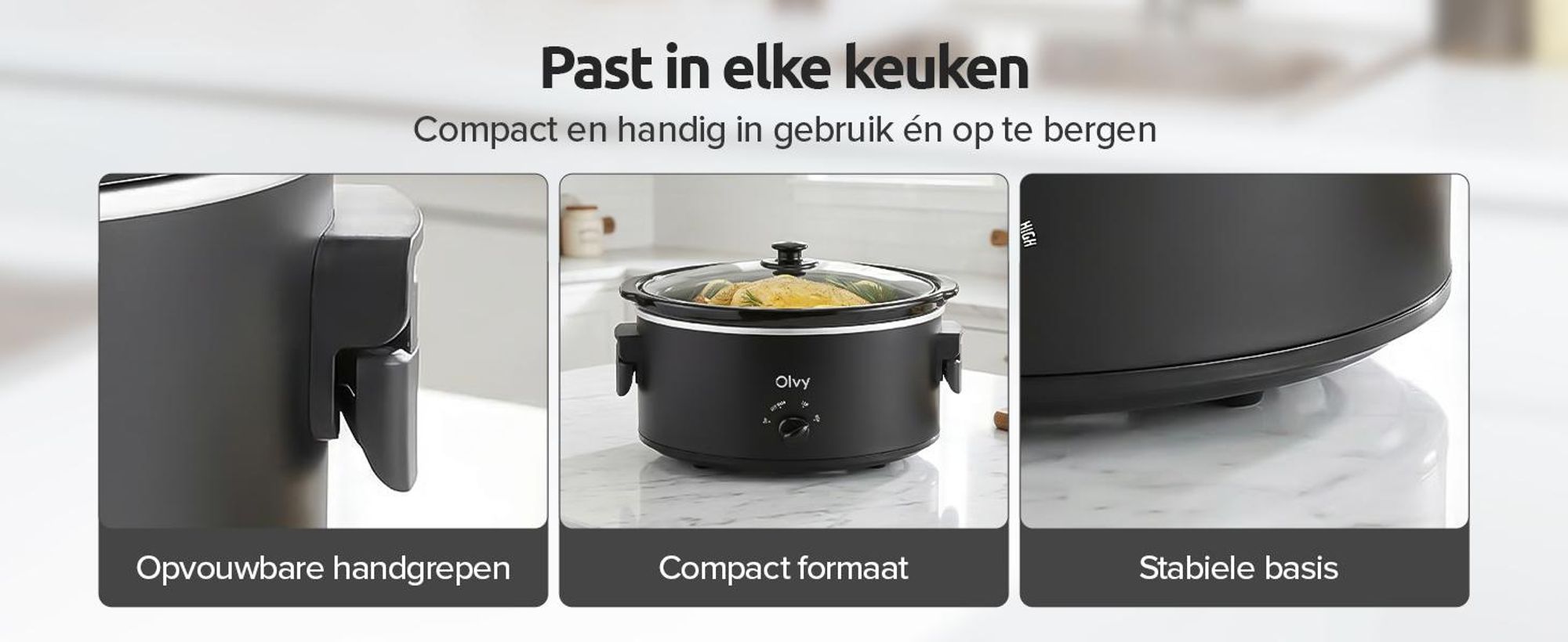 Olvy Slow Cooker 6L – Slowcooker met keramische binnenpan – Warmhoudfunctie – inclusief kookboek