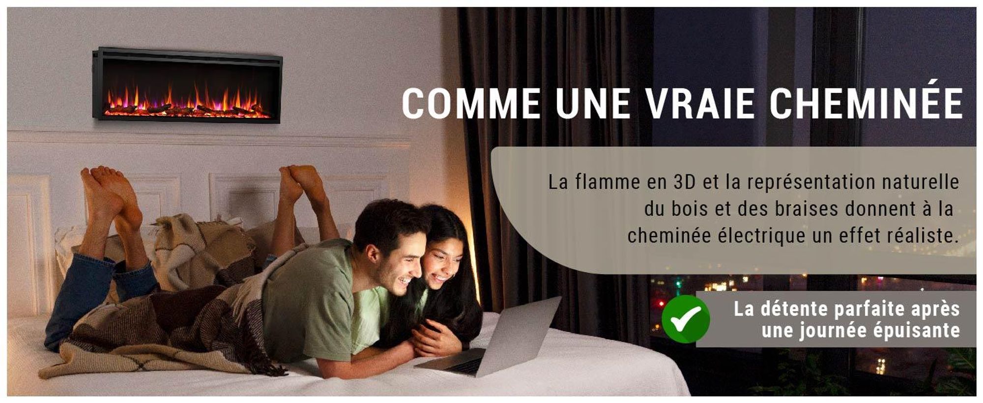 Cheminée électrique encastrable BALDERIA Atalanta 60 – Puissance de chauffage jusqu'à 1 500 W, noire