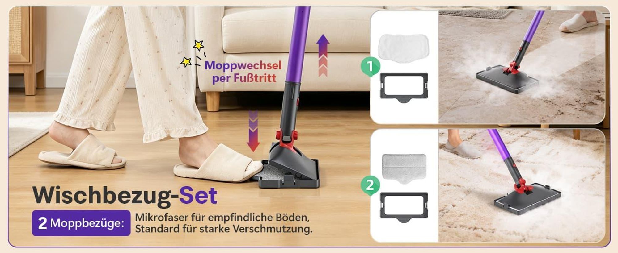 Dampfreiniger, 1500W handdampfreiniger & Dampfbesen, 15s Aufheizzeit, 4bar Dampfreiniger & Dampfdruck, Drehkopf, für Boden, Sofa, Küche, Bad & Fenster