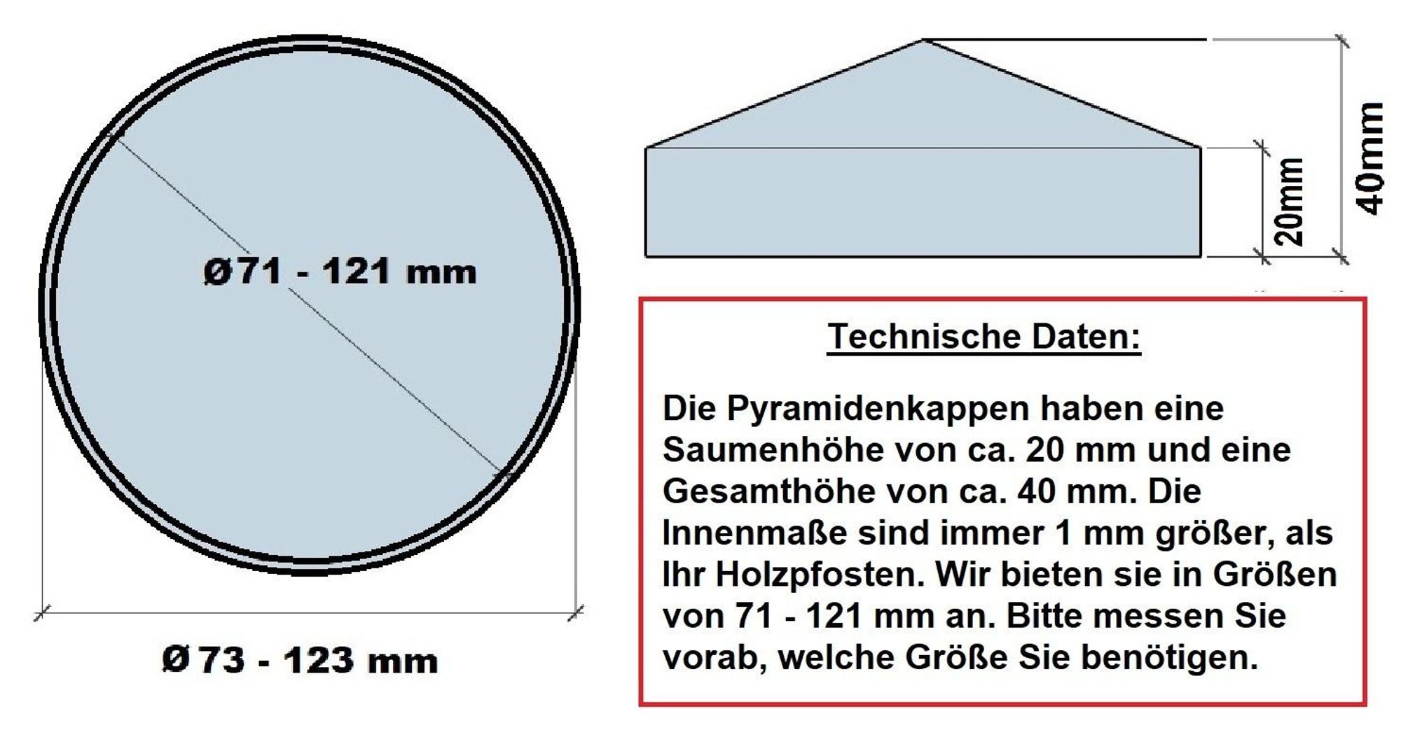 Pfostenkappe aus Edelstahl / Rundkappe Pyramide für Pfosten Ø 100 mm - inkl. 2x Edelstahl-Schrauben
