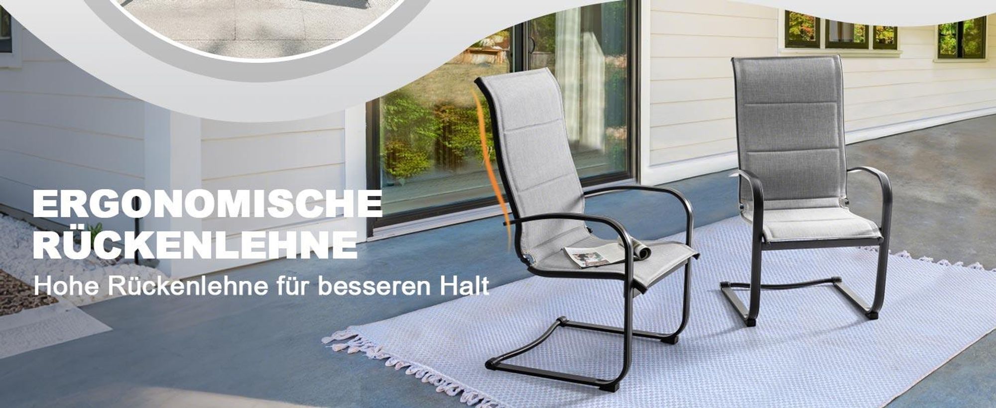 Graue Outdoor Textilene-Metall-Esszimmerstühle (2er-Pack)