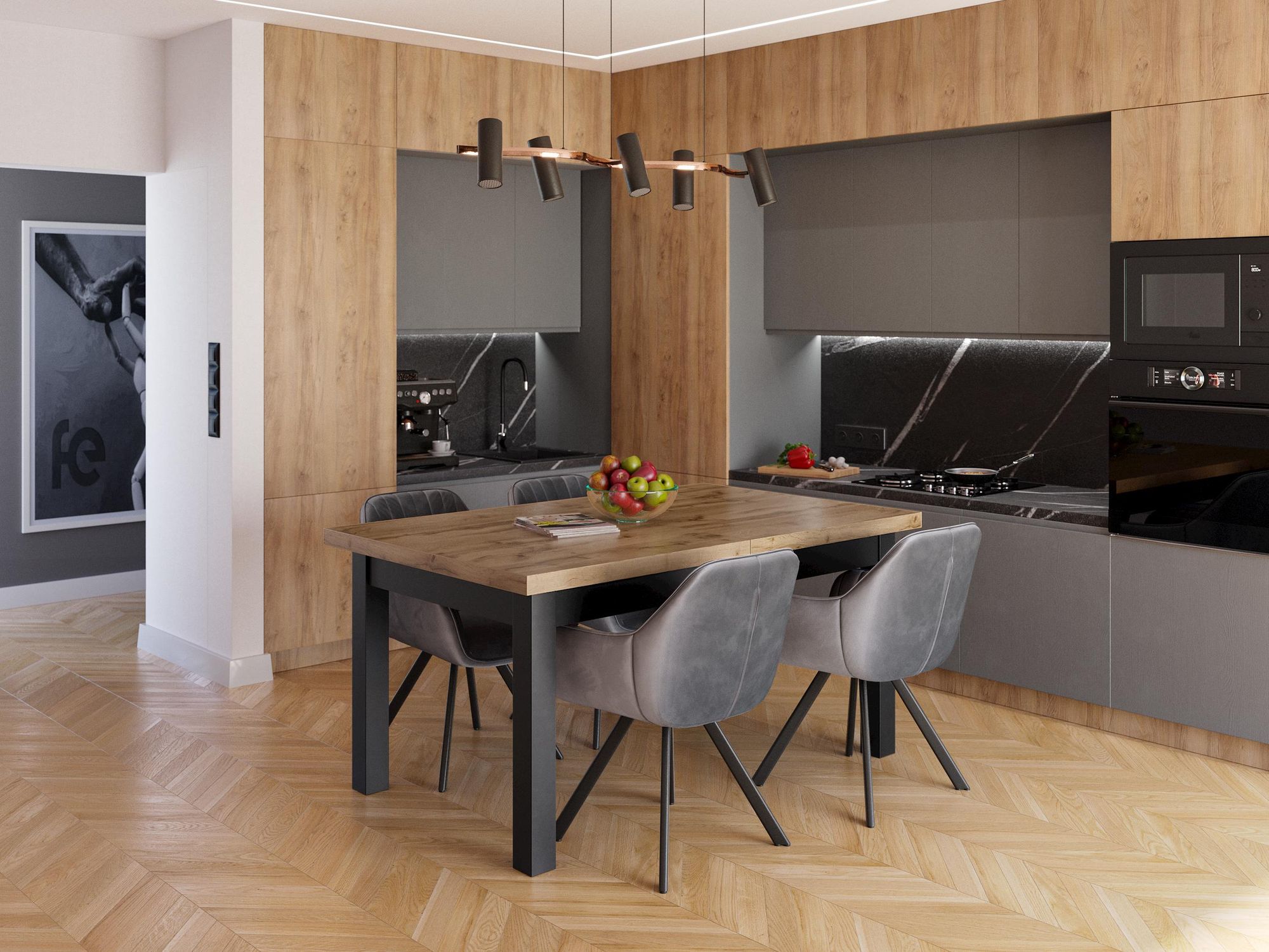 Furneo | Esstisch Ausziehbarer HERMES - 80x120/160 cm - Wotan Eiche - Stabil und stilvoll - für Küche und Esszimmer - Loft