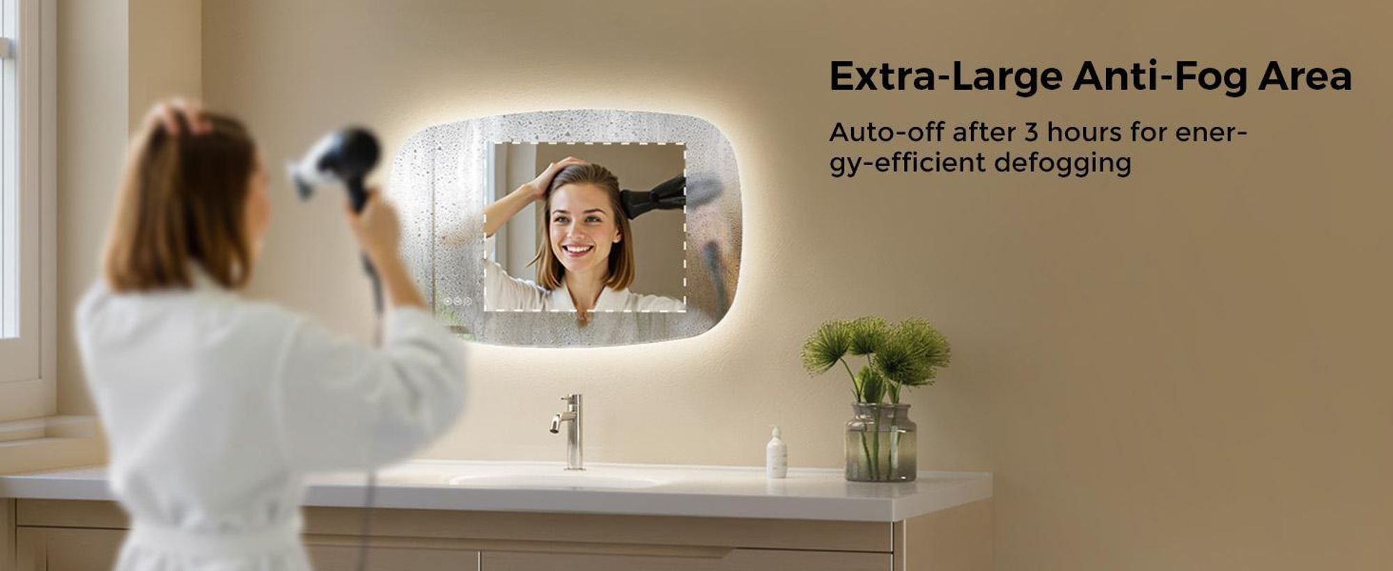 Lustro łazienkowe S'AFIELINA 80×50 cm z oświetleniem Owalne lustro LED z przełącznikiem dotykowym, ściemniane, regulacja 3 kolorów światła, bezmgielne, funkcja pamięci