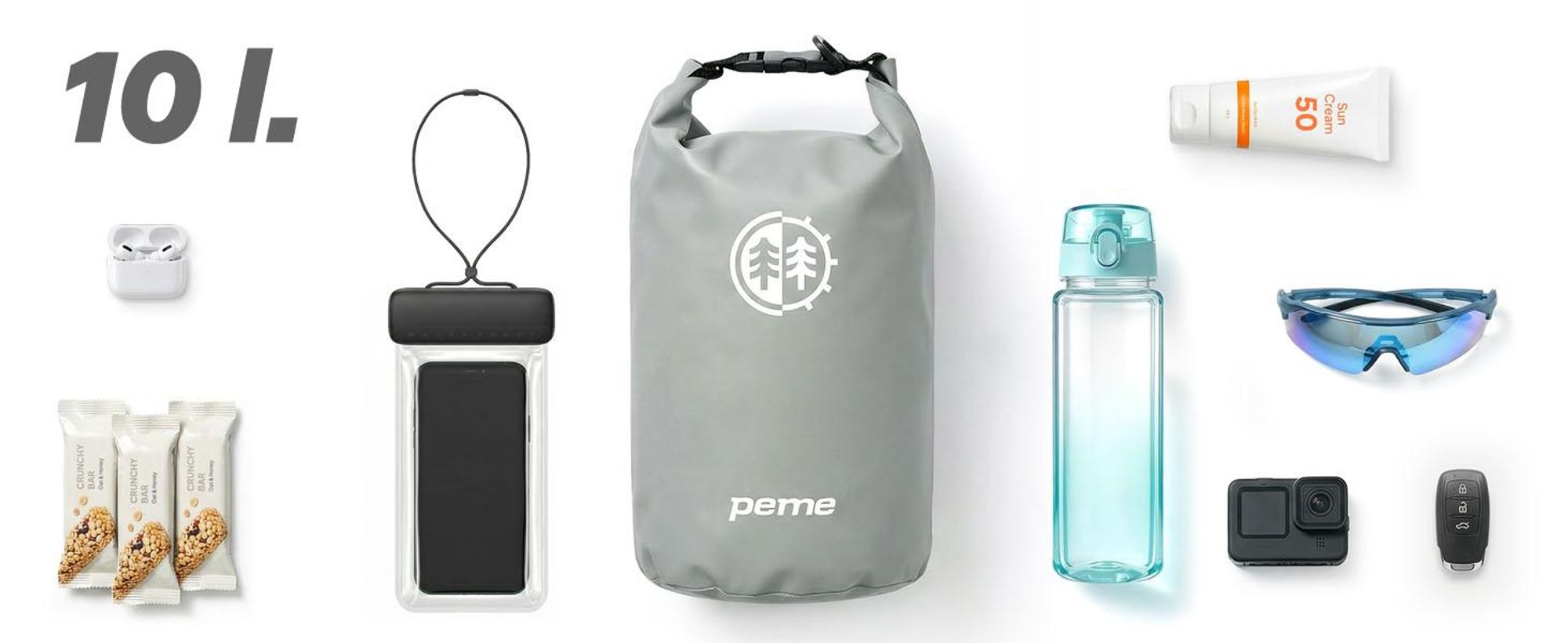 PEME Hydro Dry Bag 10 L Wasserdichter Packsack Klein Wasserdichte Tasche Wasser Rucksack für SUP Kajak Kanu Water Proof Bag Nassbeutel Schwimmbeutel