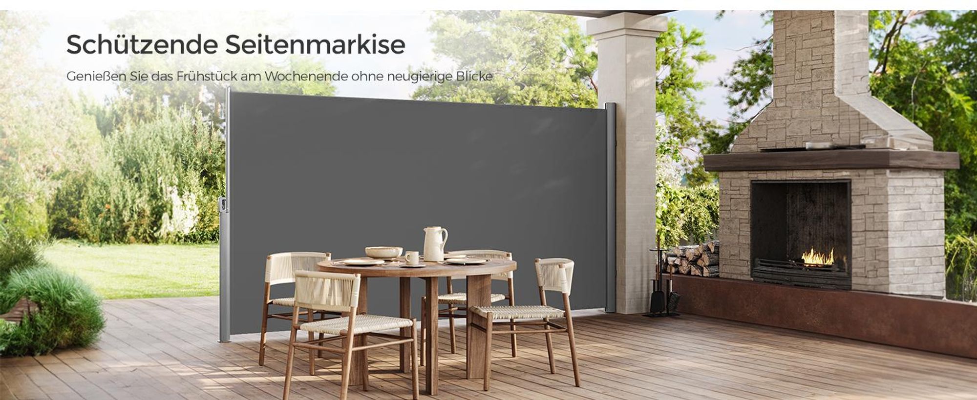 SONGMICS Alu Seitenmarkise 180 x 400 cm 280 g/m² ausziehbar Sichtschutz, Sonnenschutz für Balkon & Terrasse anthrazit  GSA184G