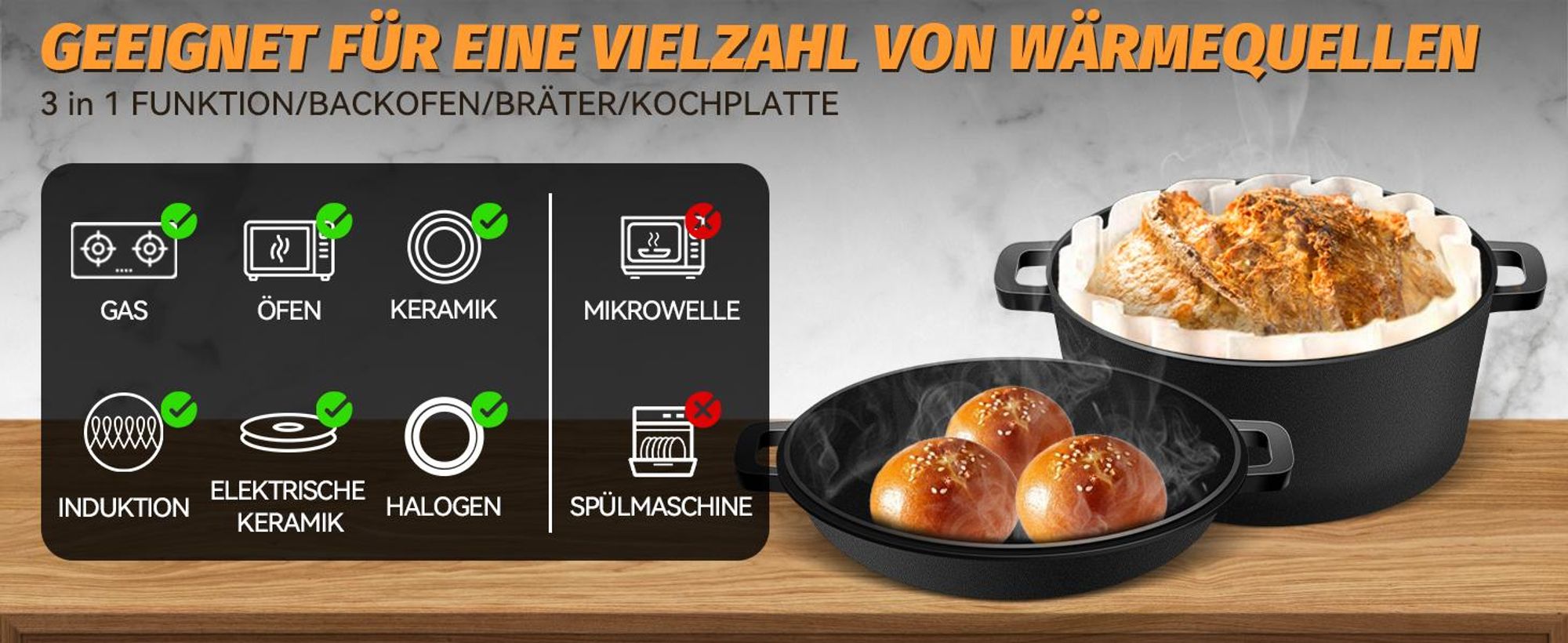 Brotbackform mit Deckel inkl. Gärkorb - Robuste 26cm Backform aus Gusseisen - Ideal als Kastenform, Toastbrot Backform, Brotform, Gusseisen Topf Brot