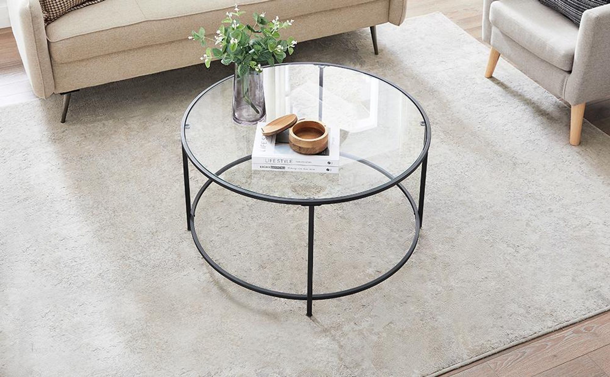 VASAGLE Couchtisch, Beistelltisch für Wohnzimmer, Ø 84 x 45.5 cm