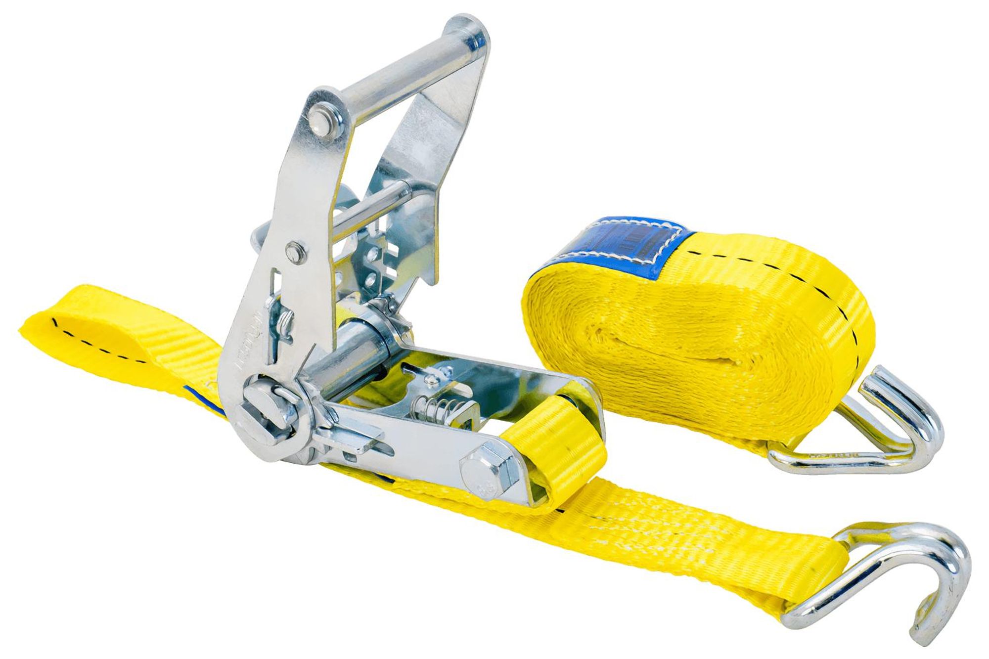 UNITRAILER Upínací popruh s ráčnovým mechanizmom, 4 m, 25 mm, nosnosť 1 t, žltý, dvojdielny, upínací popruh na zaistenie nákladu pre prívesy osobných áut a člny
