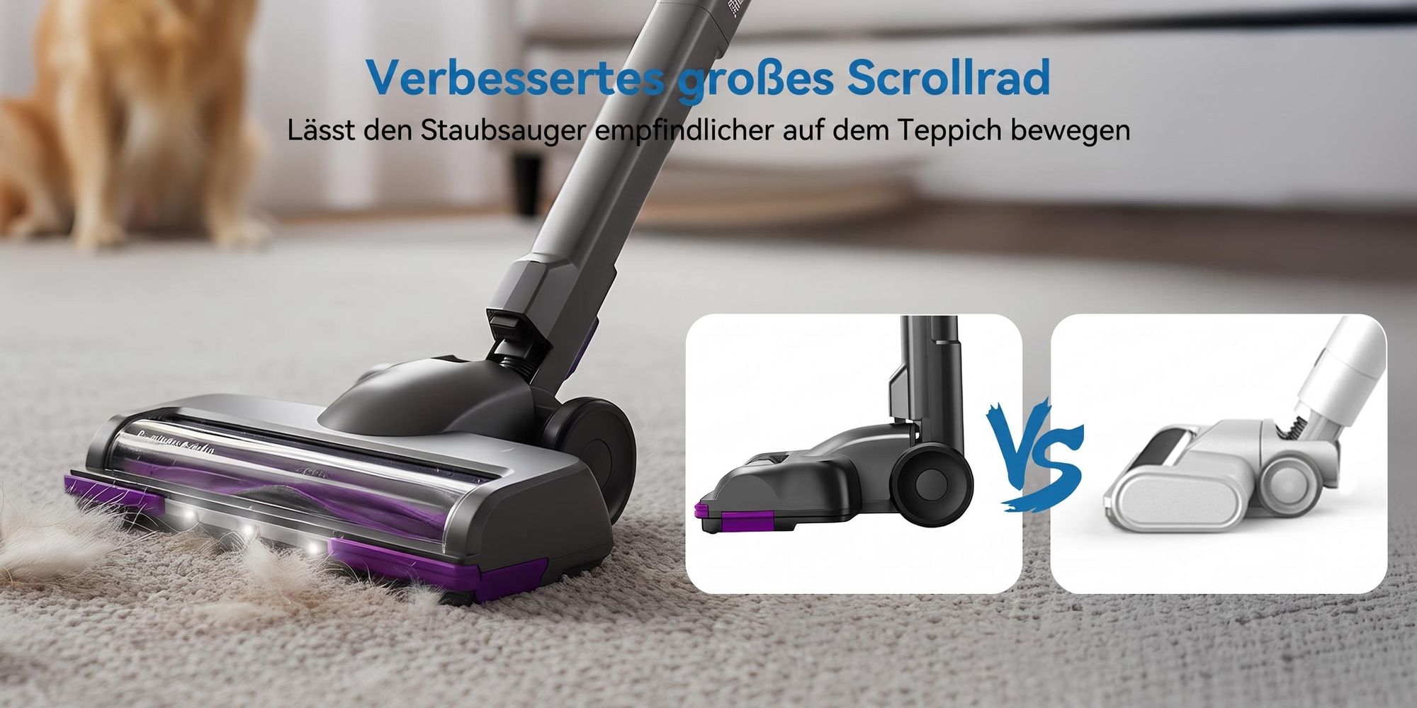 Lubluelu Akku-Staubsauger,80000PA/ 650W/50Min, Staubsauger Kabellos Mit Selbststehendes Design, Flexibles Biegegelenk, Anti-Tangle Bodenbürste,P5