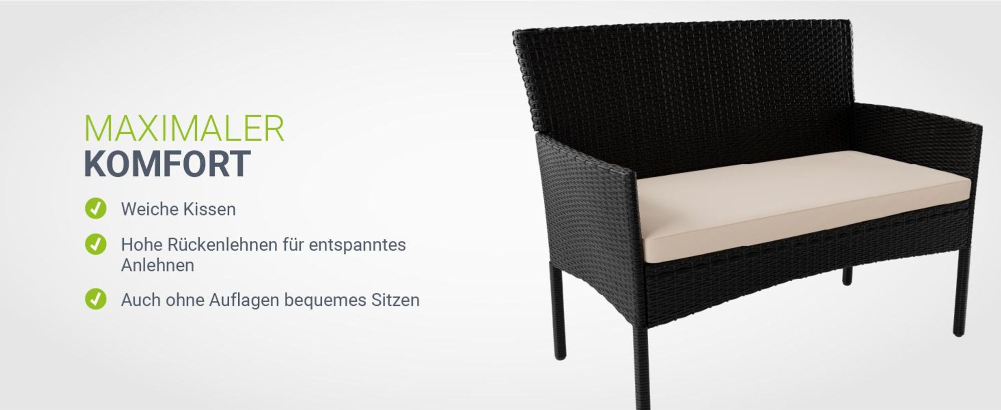 Juskys Polyrattan Gartenmöbel-Set Fort Myers - Tisch, Sofa & 2 Stühle - Schwarz Beige