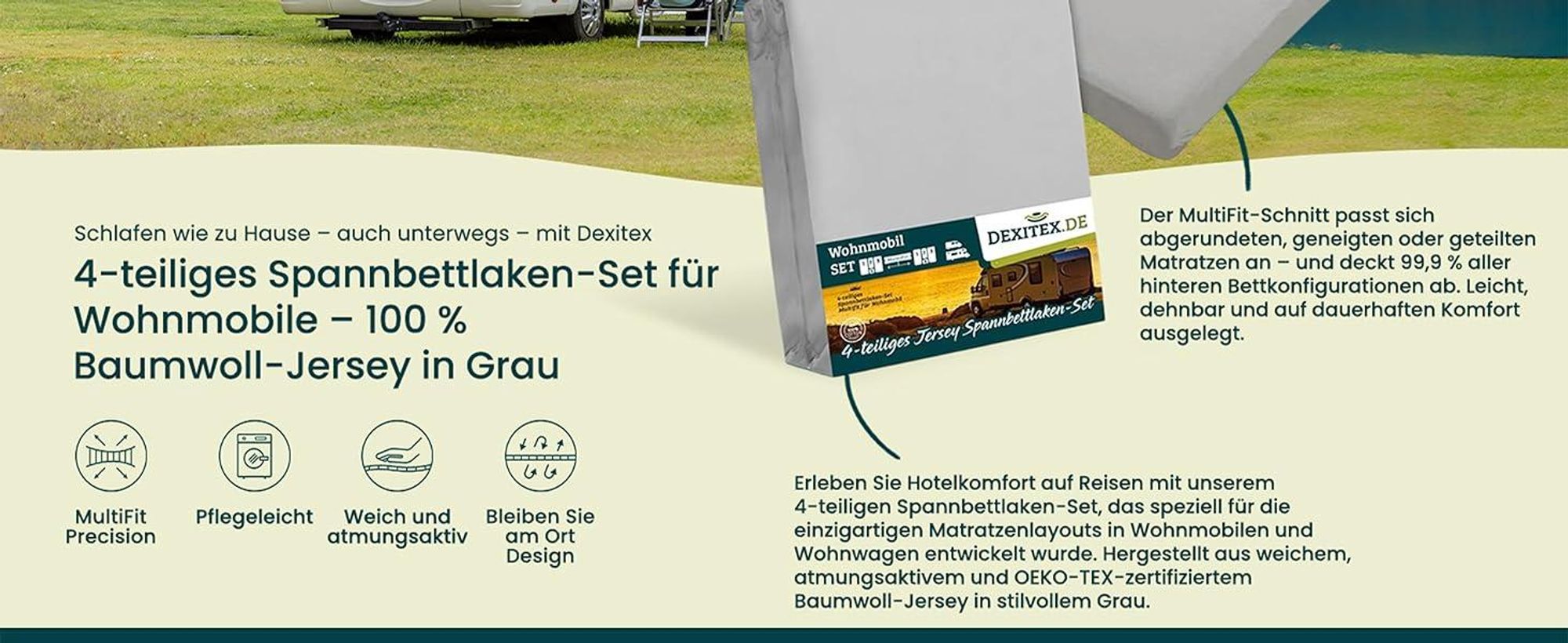 Wohnmobil in der Natur mit Spannbettlaken.