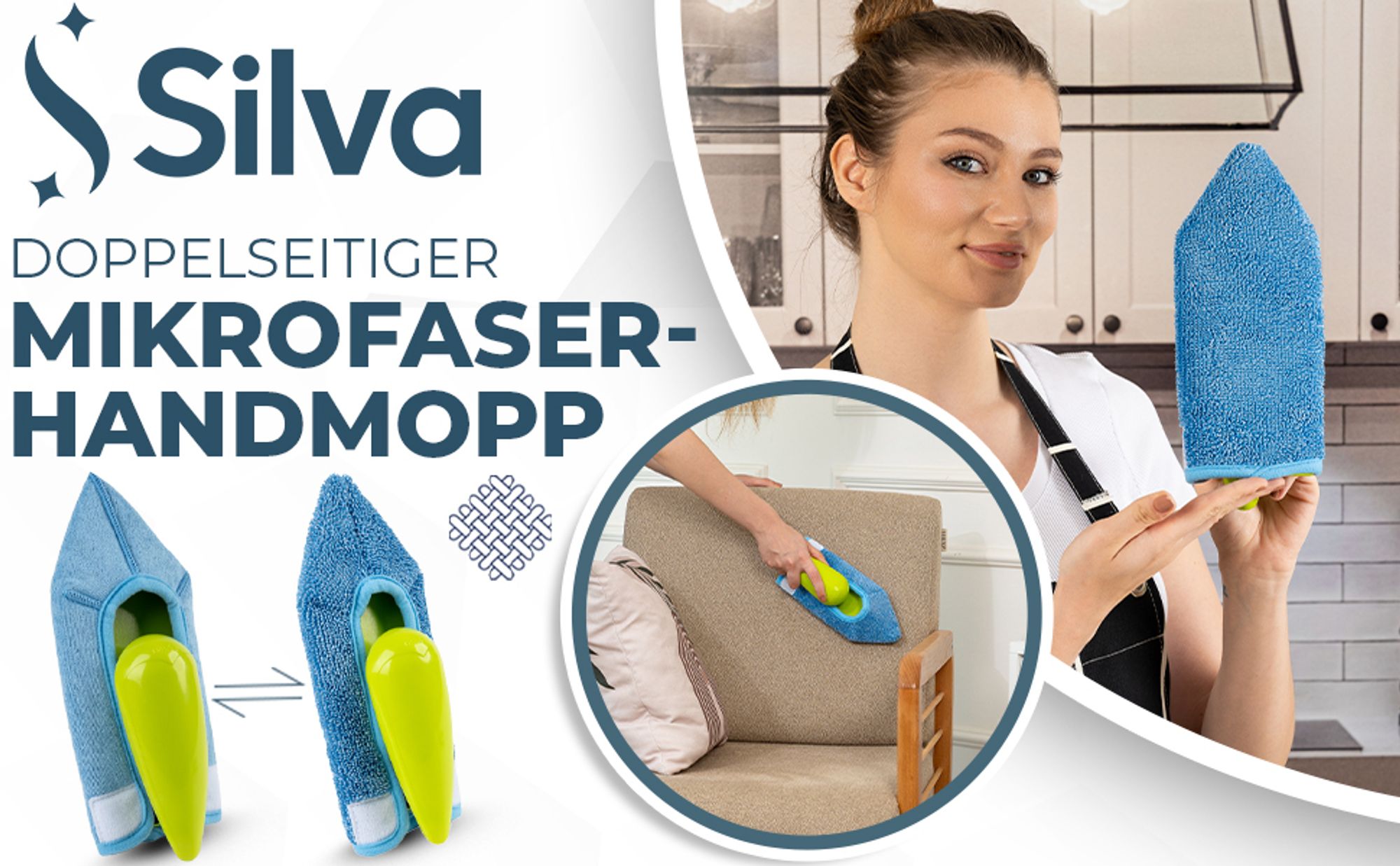 Silva - Mini Hand Mop 2er Set - Nachhaltige Mikrofaser Allzweckbezug