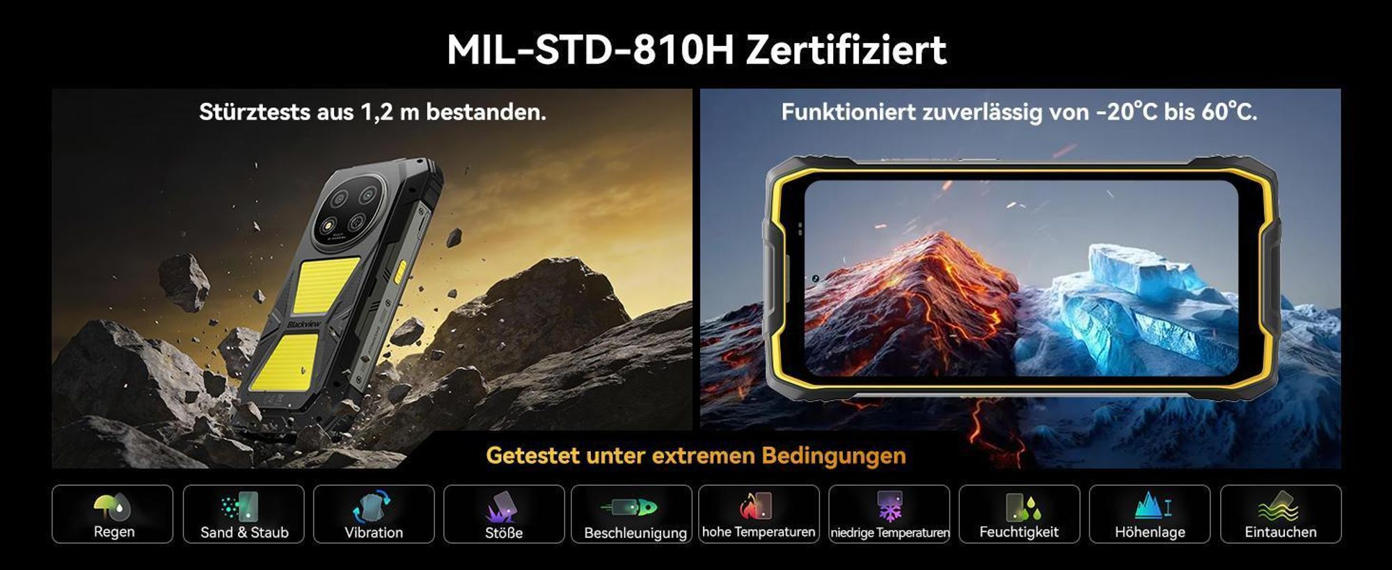 Blackview ROCK 2 Pro incl AURABASS 1,6,67" 5G Outdoor-Smartphone mit 15000 mAh Akku, IP69K/IP68 und 400 lm Campinglampe, Robust