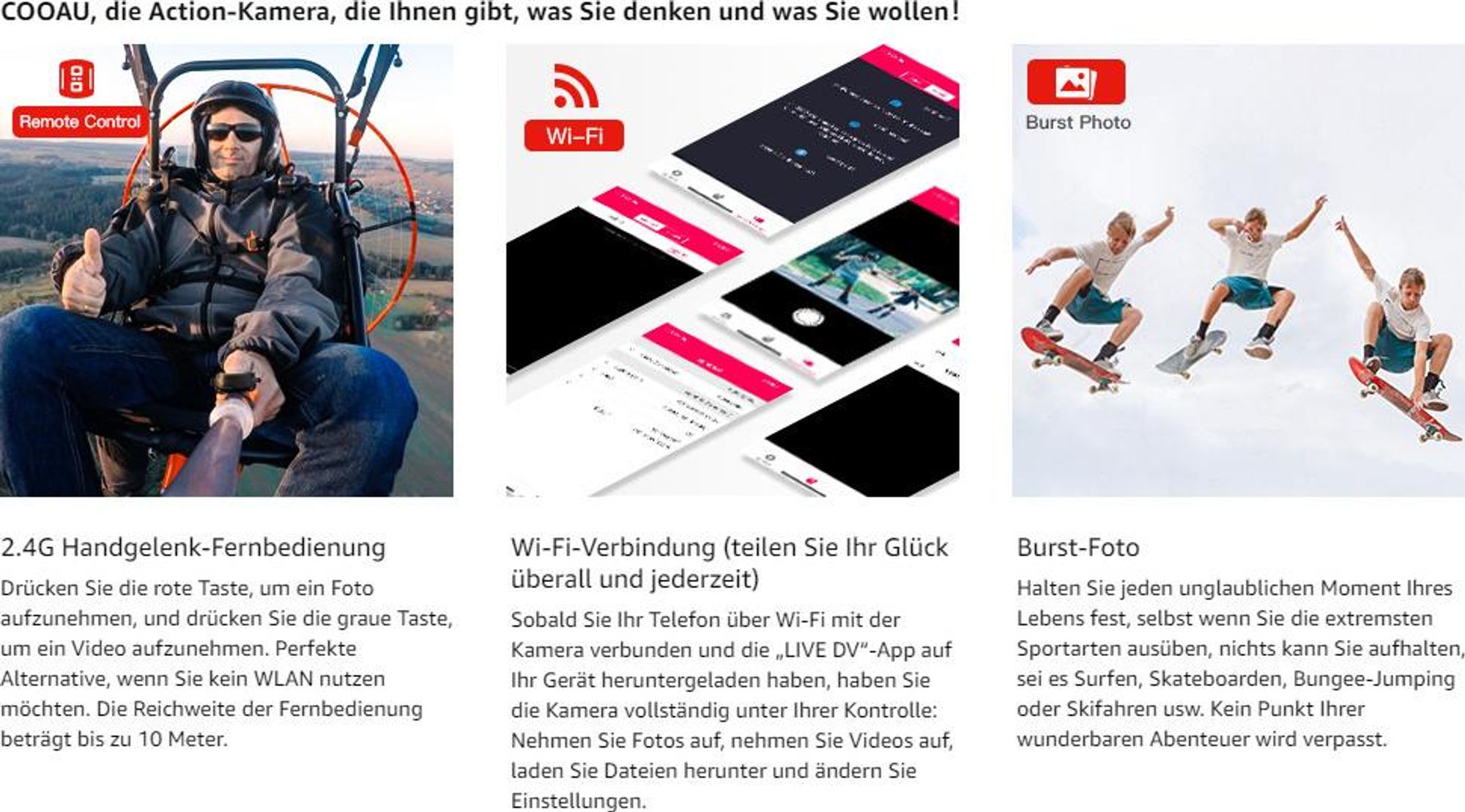 4K Action cam 20MP WiFi Sports Kamera Ultra HD Unterwasserkamera 40m 170 ° Weitwinkel 2.4G Fernbedienung Zeitraffer mit 2 Stk Akkus & 32 GB SD Karte