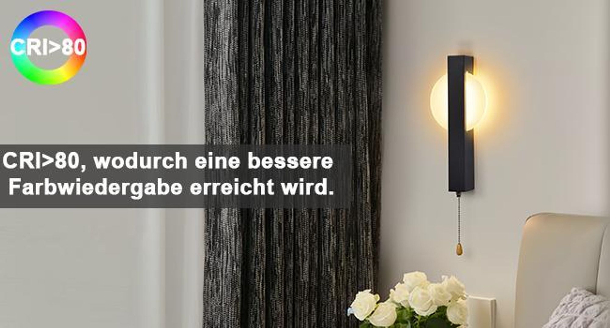 ZMH Wandleuchte LED Wandlampe mit Schalter - Flurlempe Innen Schwarz Modern Design Wandlampen Mit Zugschalter Rund 3000K Warmweiß Wandbeleuchtung Eisen & Acryl 6W Wohnzimmerlampe für Flur Bett