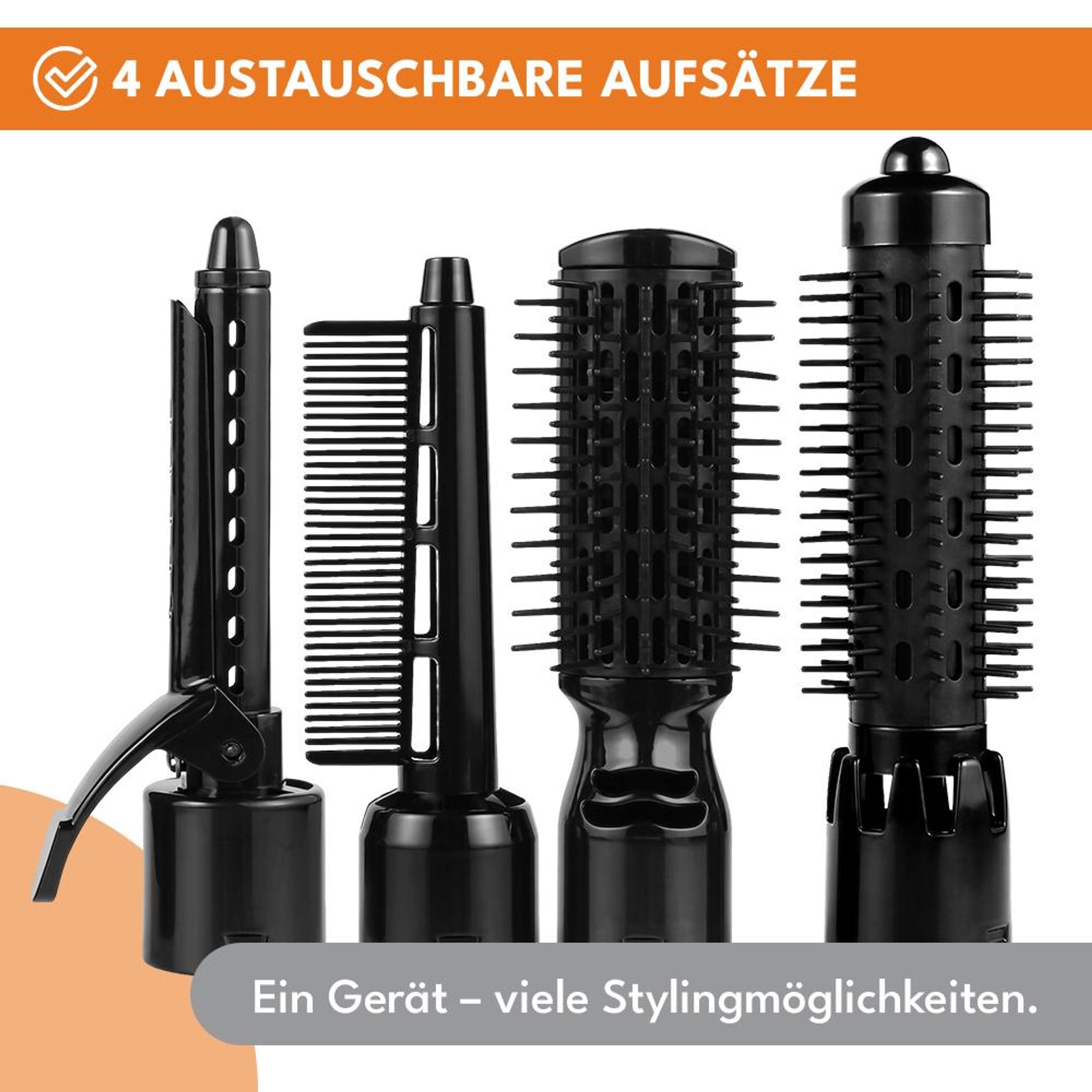 KRUMAD Warmluftbürste 4 Aufsätze, Haarstyling Gerät, Föhn Rundbürste, Lockenstyler, 550 W, 220 V, Haarbürste zum Trocknen und Stylen