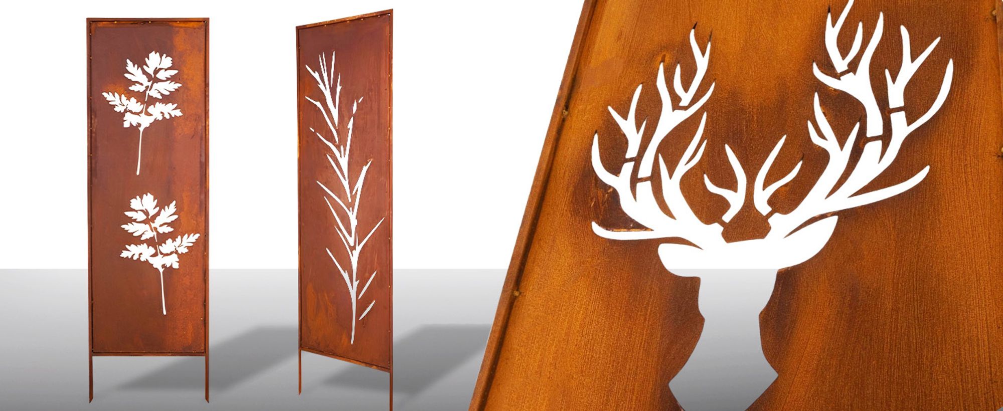 Sichtschutz Metall - 160 cm x 50 cm - Edelrost - Rostoptik Sichtschutz für Garten - Sichtschutzelement - Sichtschutzwand - Gartendekoration Zaun Rost
