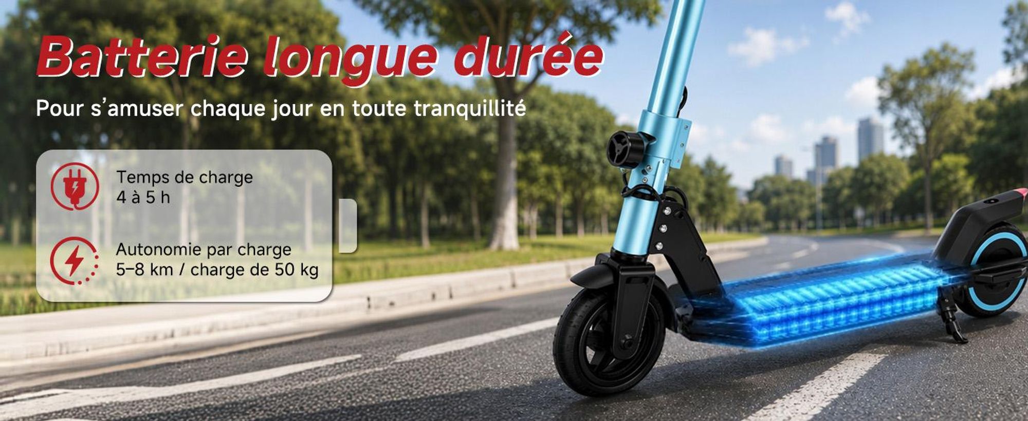 Trottinette électrique enfant 150W, E-Scooter enfant 16 km/h avec écran LED, lumières RGB, phare avant, double frein, pliable, pneus pleins 6,3 pouces