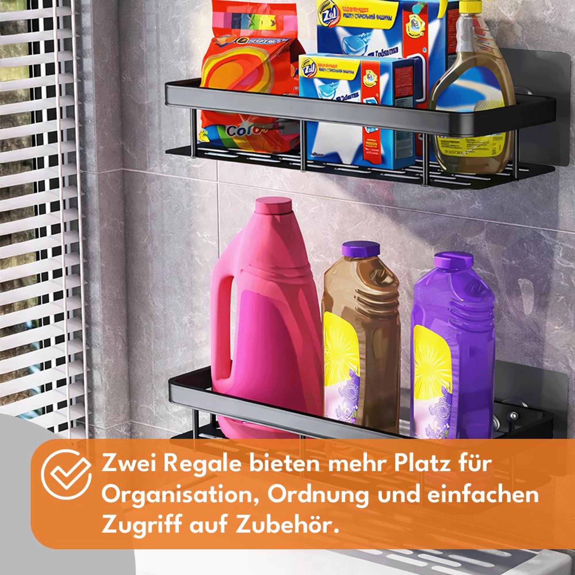KRUMAD Duschablage ohne Bohren 2er Set – Selbstklebendes Duschregal zur Wandmontage, Badezimmer Organizer für Shampoo & Duschzubehör