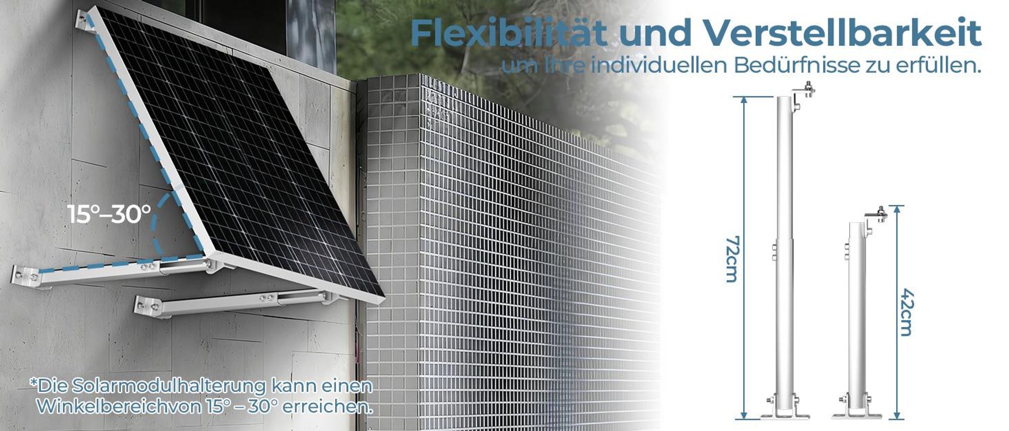 2 Paar Aufständerung Solarmodul Halterung Balkonkraftwerk Flachdach PV Modul Halterung Alu 15-30° Verstellbare Solarpanel Dachhalterung