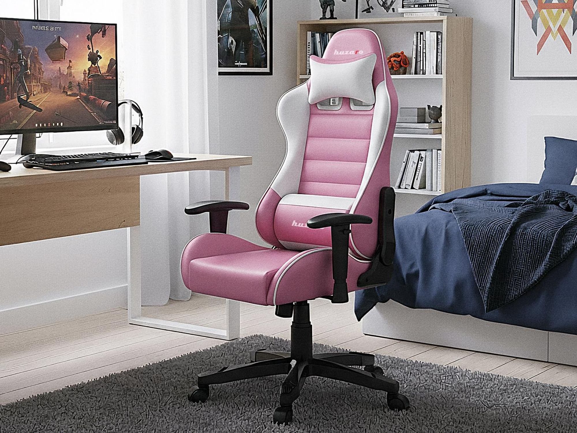Huzaro Kinder Schreibtischstuhl Ranger 6.0 Gaming Stuhl Racing Sessel Bürostuhl Drehstuhl Gamer bis 130 kg Rosa