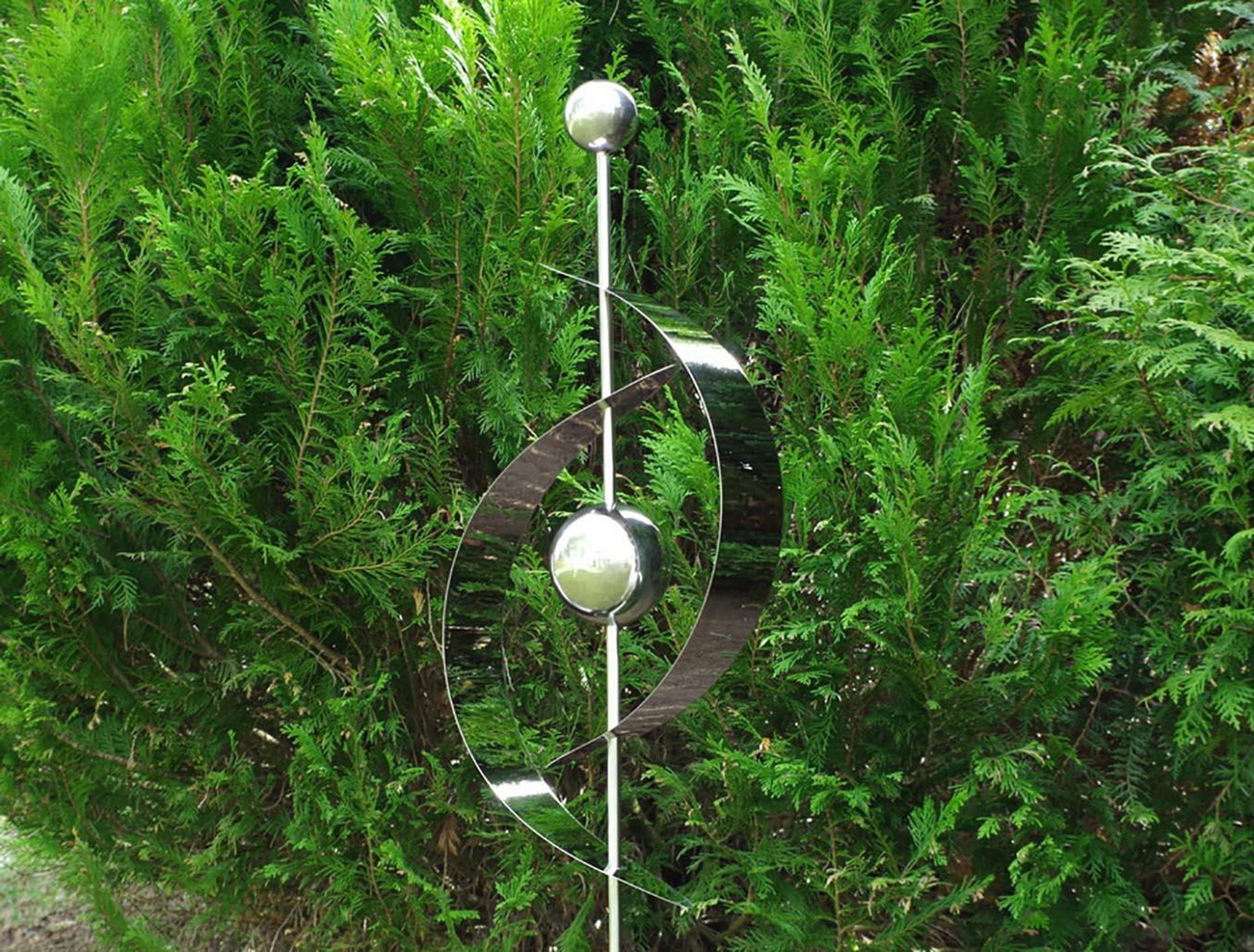 Kobolo Gartenstecker Dekostecker SATURN  145 cm H aus Edelstahl silber | Gartendeko außen mit Erdspieß für Blumenbeet modern Beetstecker Garten Sommer