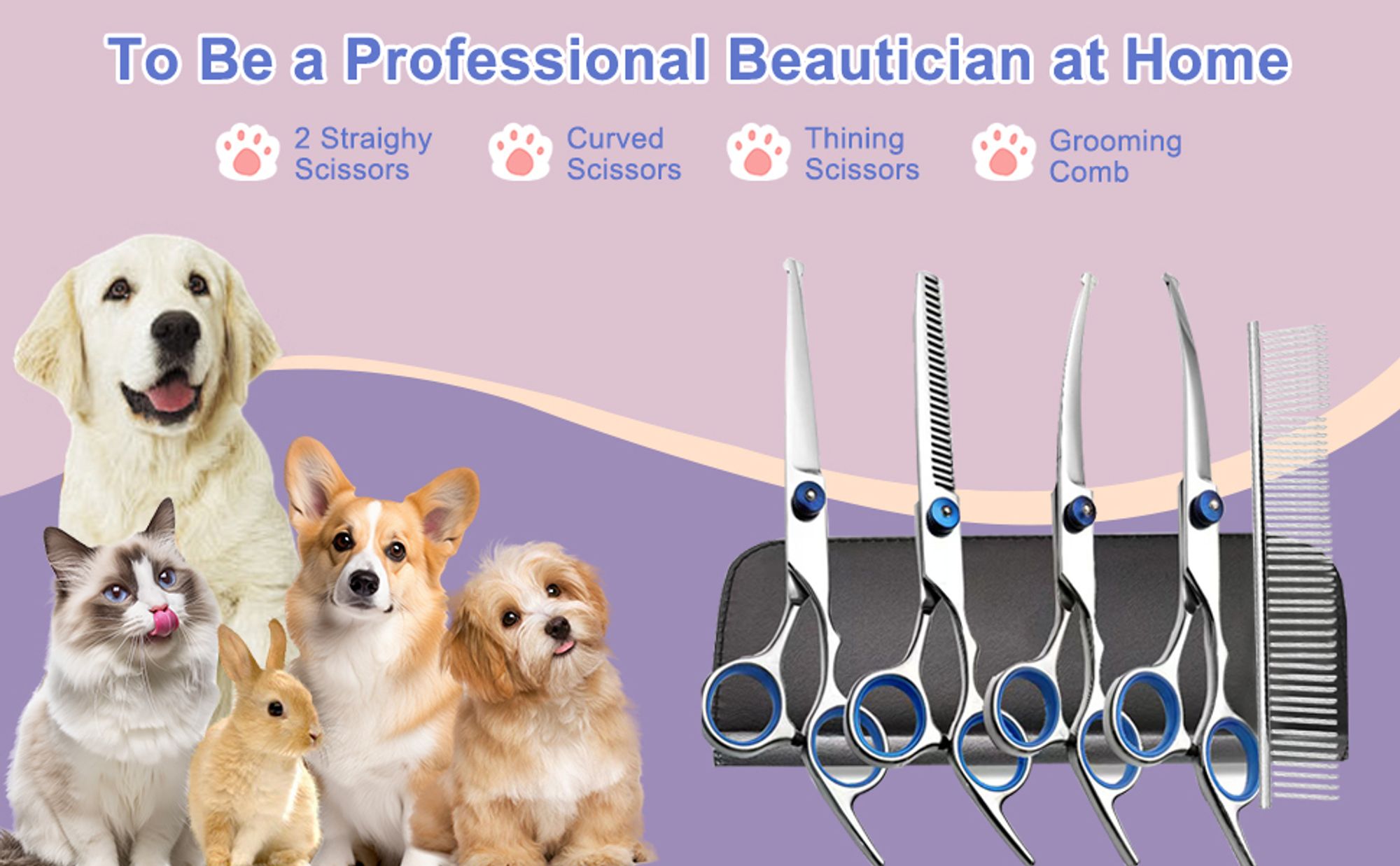 6 in 1 Hundeschere Set Profi, Edelstahl Fellschere für Hunde Katze , Ganzkörper, Gesicht, Nase, und Ohr