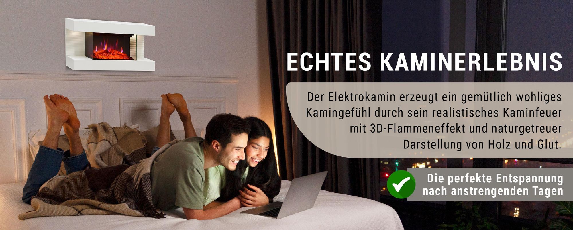 Elektro-Wandkamin BALDERIA Ida – Heizung bis 1800 W, 3D-Flammeneffekt, weiss