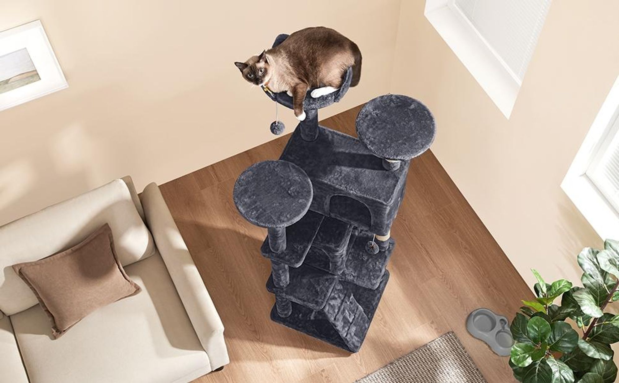 Yaheetech Kratzbaum Katzenbaum Stabiler Katzenkratzbaum Katzenmöbel, Kletterbaum für Katzen Höhe 158 cm, Dunkelgrau