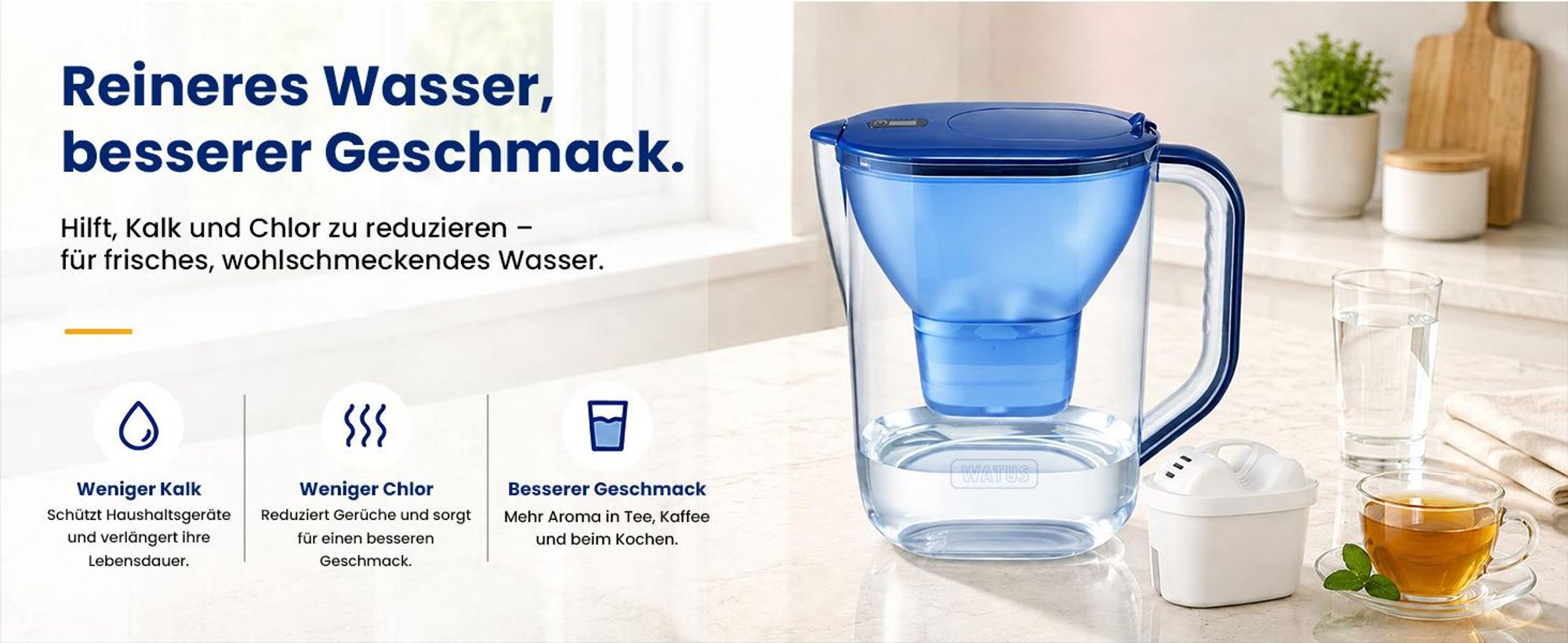 WATUS Kannen 3.8L für Brita Wasserfilter , Kompatibel mit alle BRITA ,Maxtra+ Plus, Maxtra Pro, All-in-1 Wasserfilter, Enthält Eine Watus Kartuschen