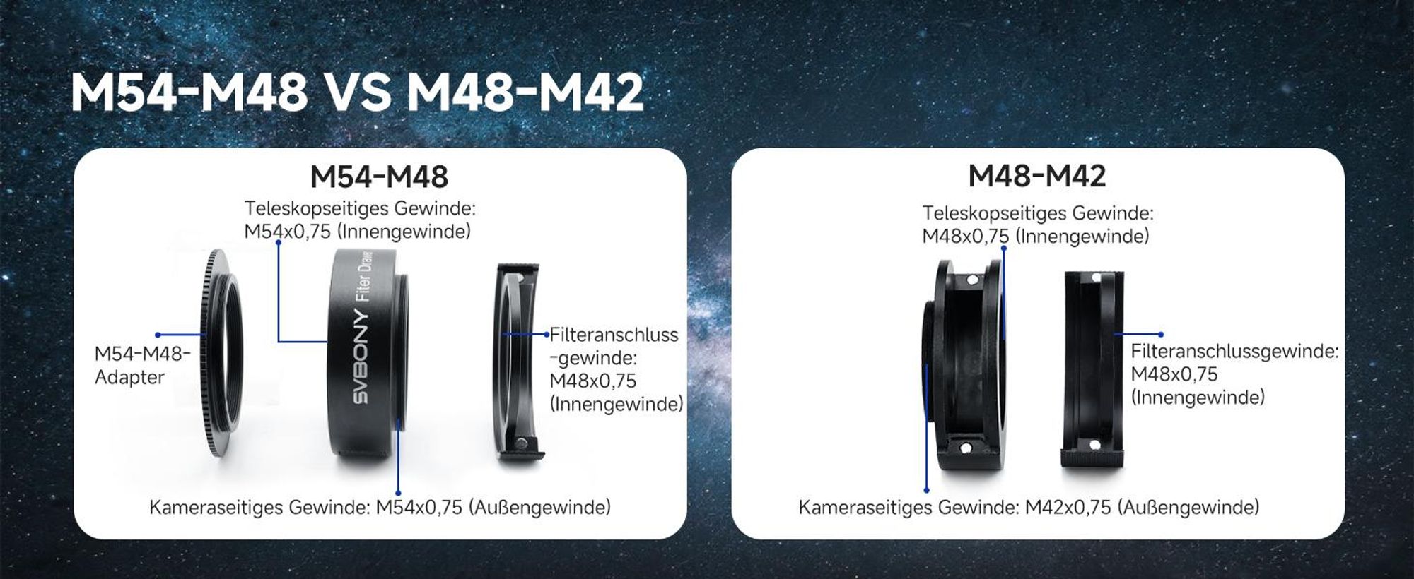 Svbony SV226 Teleskop-Filterfach M54-M48, mit zwei 2-Zoll-Filterhaltern, lichtundurchlässiges CNC-Astronomie-Zubehör, für Deep-Sky-Fotografie