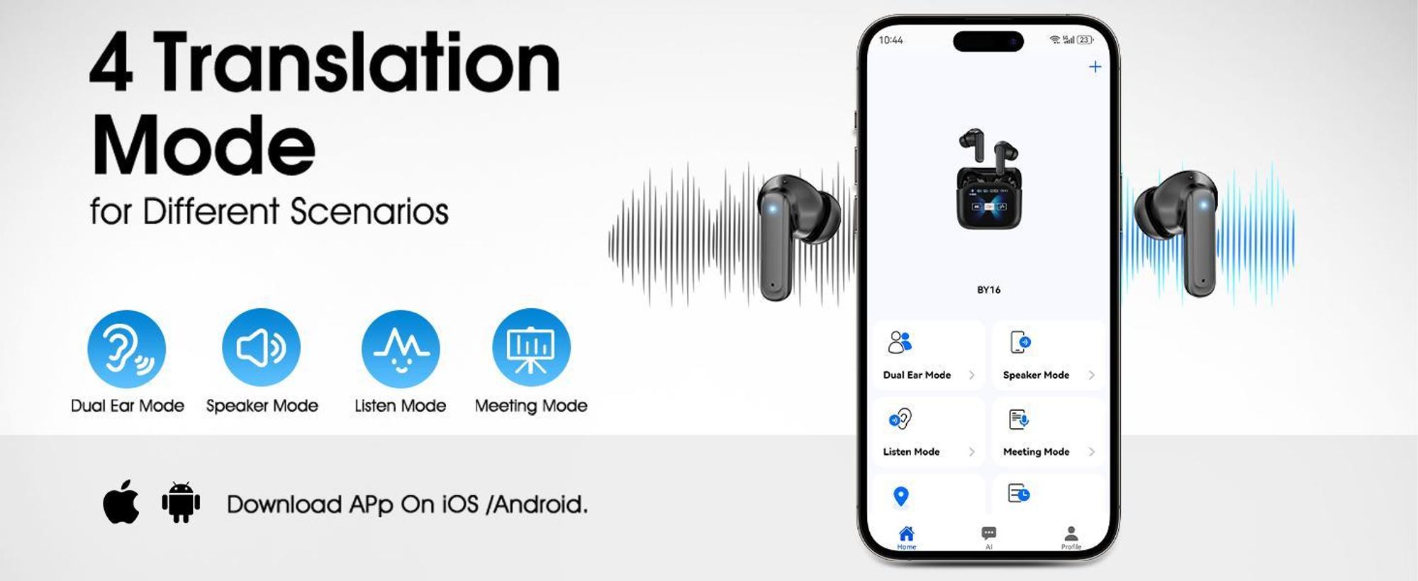 Übersetzer Kopfhörer, Ohrhörer mit KI-Echtzeit-Übersetzung, Bluetooth Kopfhörer, Drahtlose Übersetzungskopfhörer, 144 Sprachen und 4 Übersetzungsmodi